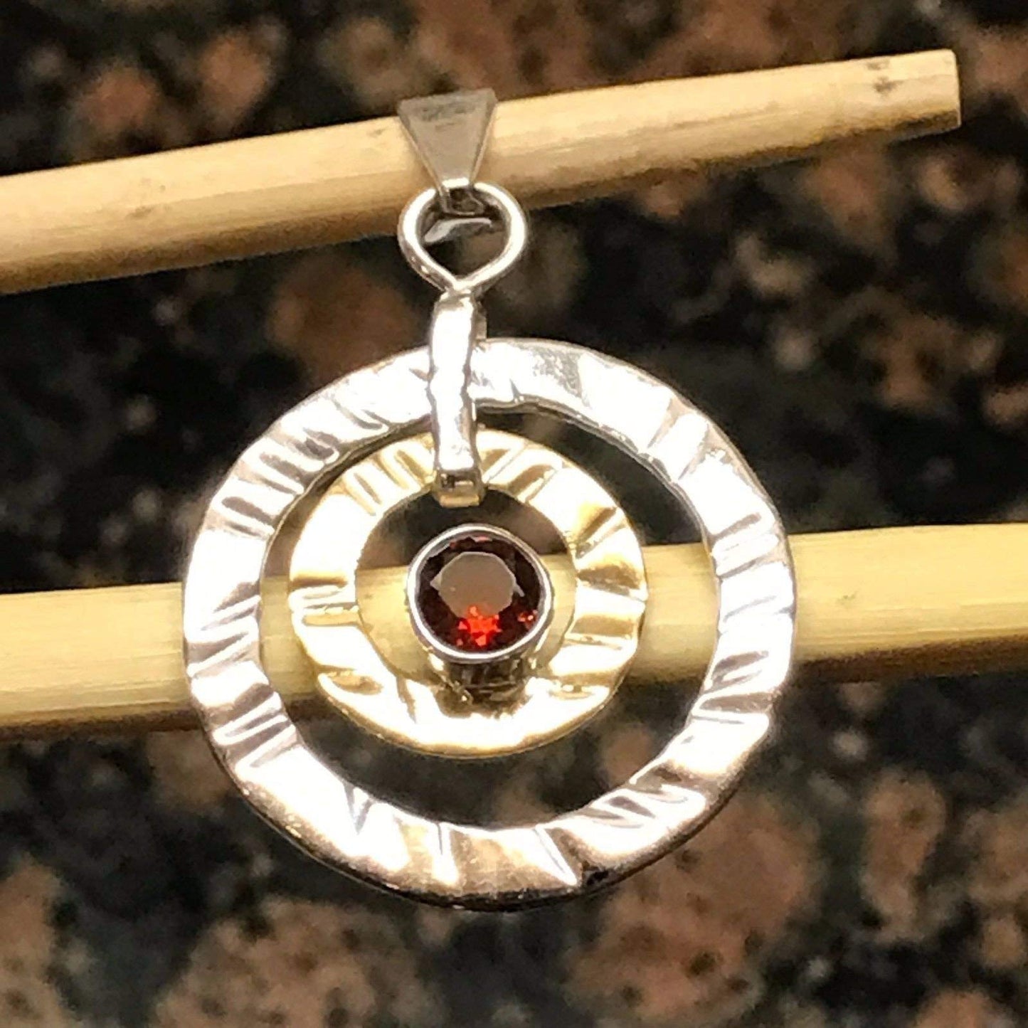 Natural 1ct Fire Garnet 925 Solid Sterling Silver Pendant 37mm - Natural Rocks by Kala
