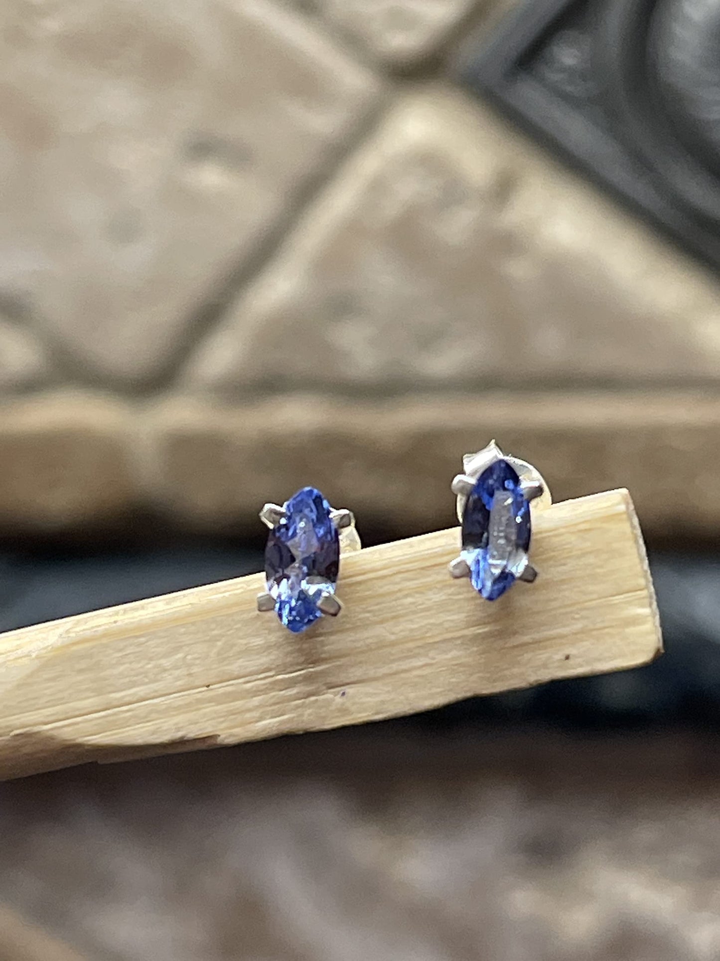 Natural Blue Tanzanite 925 Solid Sterling Silver Earrings 7mm - Natural Rocks by Kala