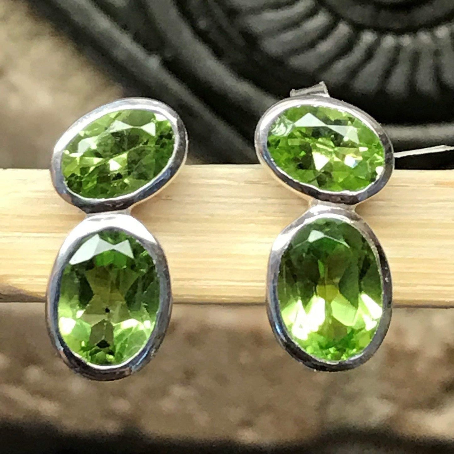 Genuine 2ct Green Peridot 925 Solid Sterling Silver Earrings 12mm - Natural Rocks by Kala