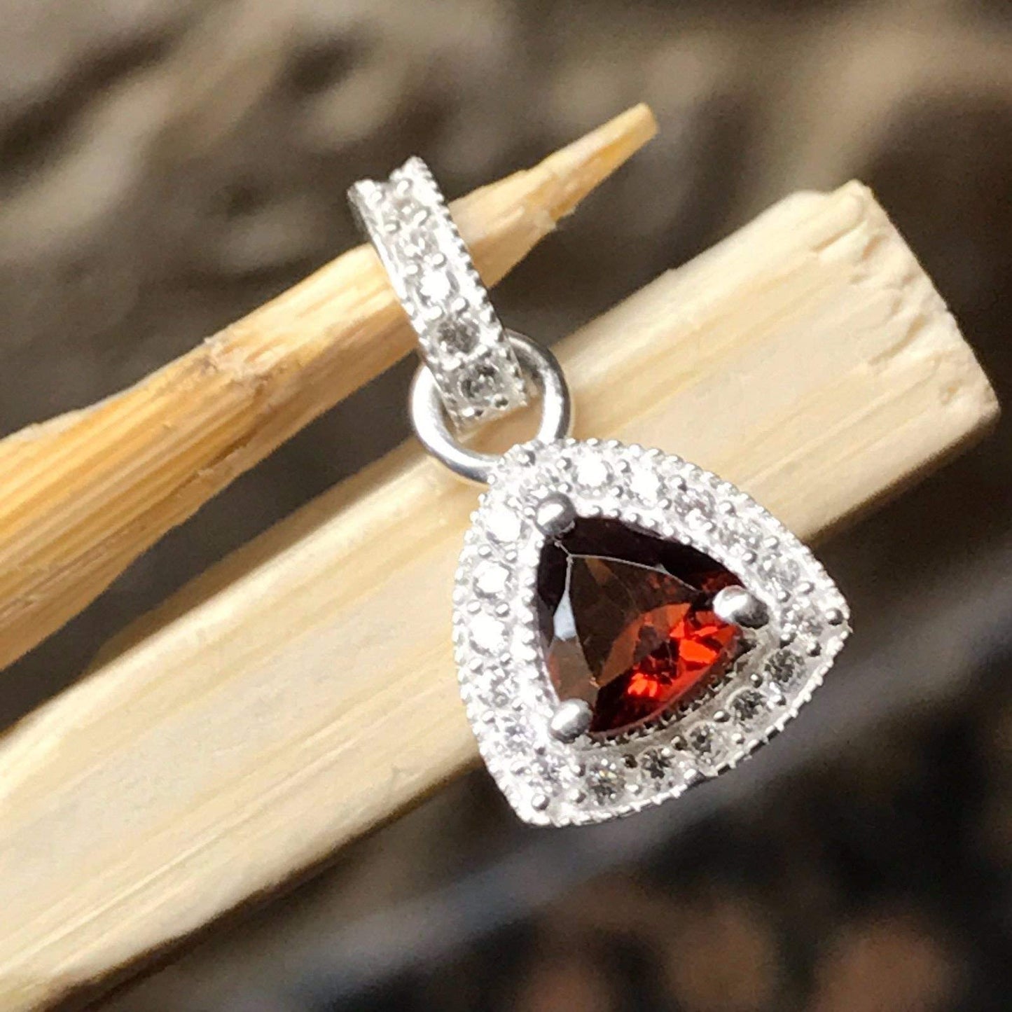 Natural 1ct Fire Garnet 925 Solid Sterling Silver Pendant 15mm - Natural Rocks by Kala