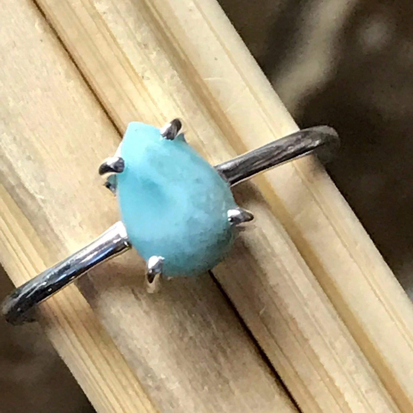 Natural Dominican Larimar 925 Solid Sterling Silver Engagement Ring Size 6 - Natural Rocks by Kala