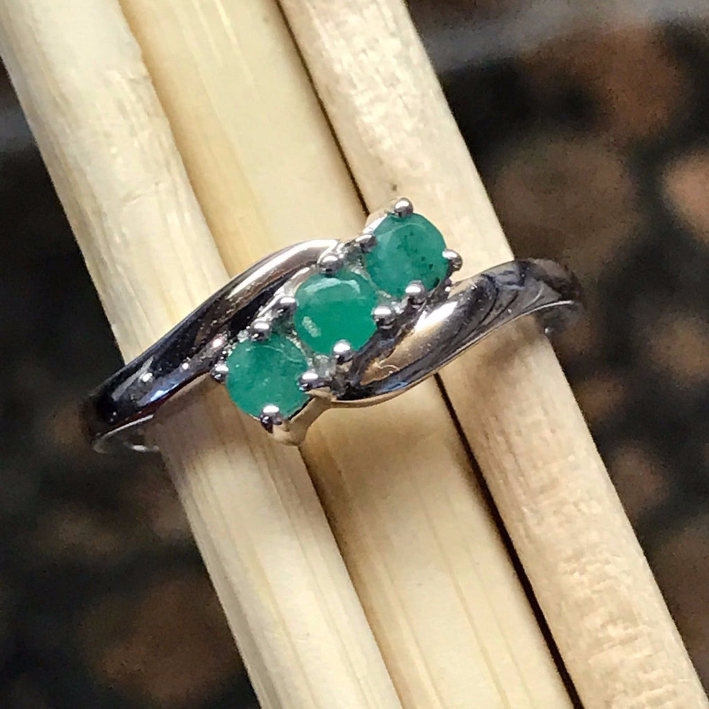 Natural 1ct Green Emerald 925 Solid Sterling Silver Band Ring Size 5, 6, 7, 8, 9 - Natural Rocks by Kala