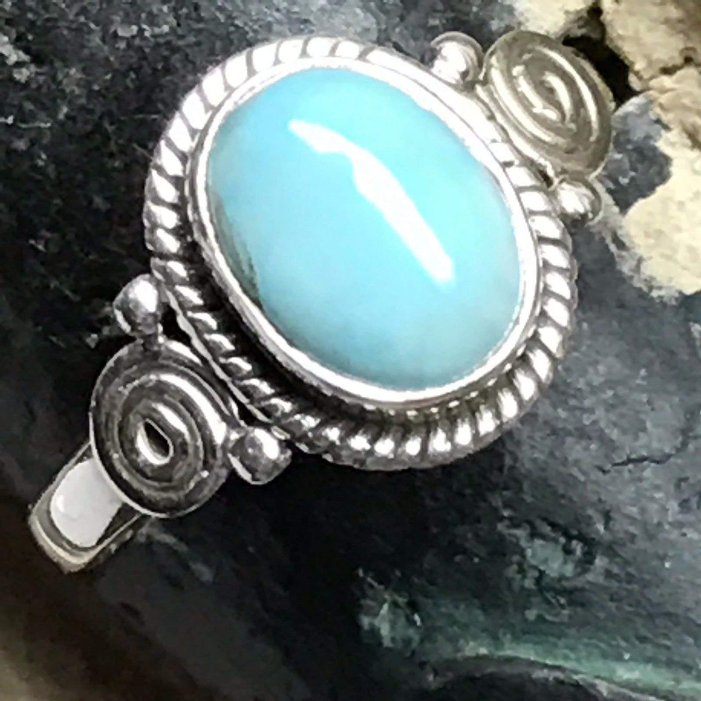 Genuine Dominican Larimar 925 Sterling Silver Engagement Ring Size 7, 9 - Natural Rocks by Kala