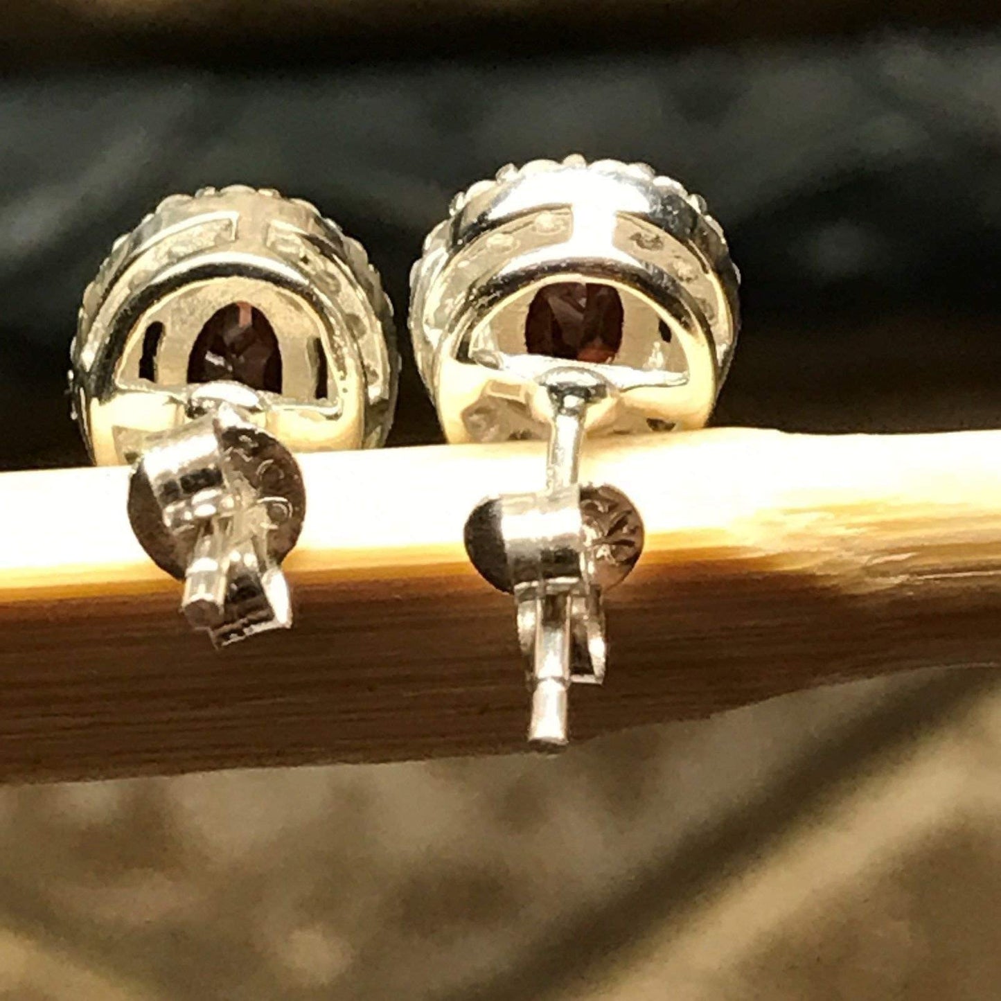 Genuine 2ct Garnet, White Sapphire 925 Solid Sterling Silver Stud Earrings 10mm - Natural Rocks by Kala