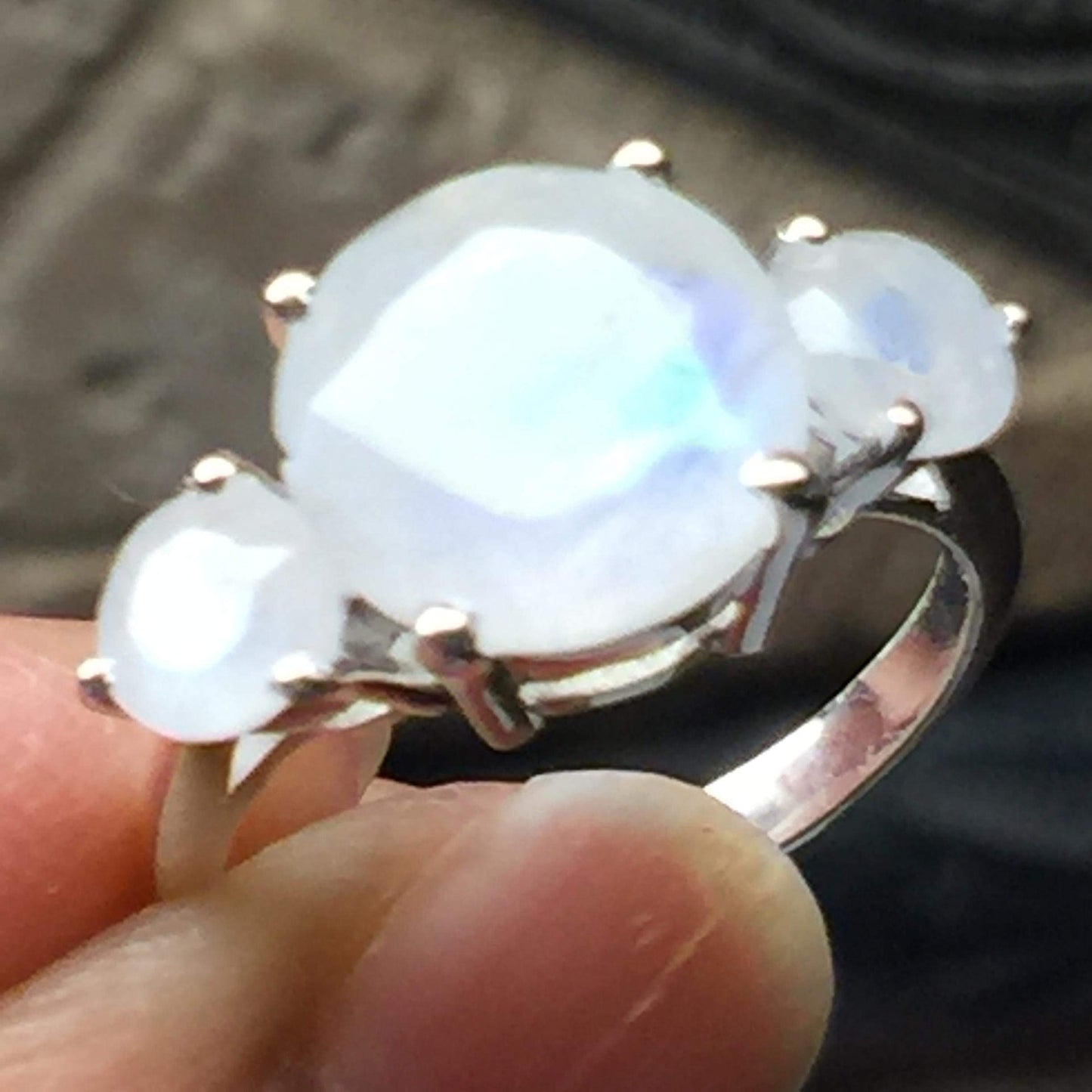 Natural Rainbow Moonstone 925 Solid Sterling Silver Ring Size 6, 7, 8, 9 - Natural Rocks by Kala