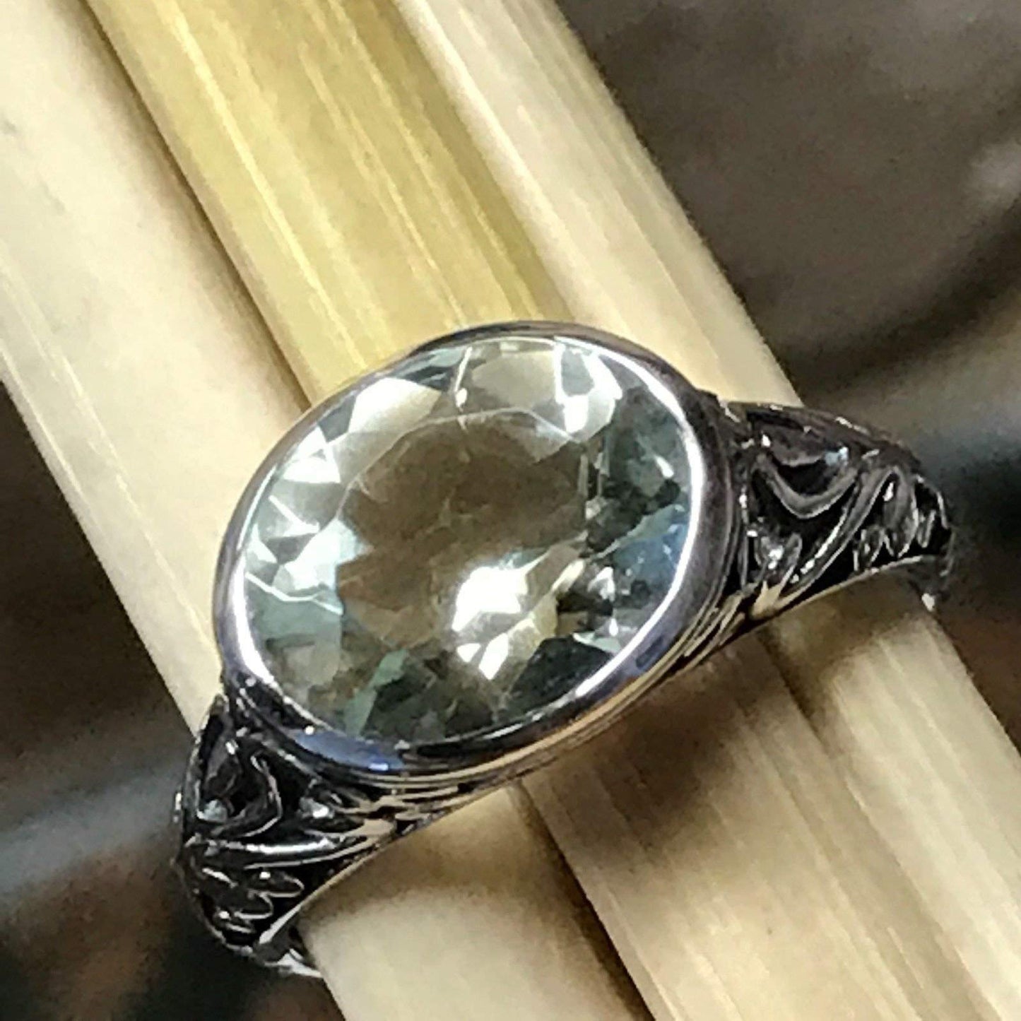 Natural 2.5ct Green Amethyst 925 Solid Sterling Silver Ring Size 7, 8, 9, 10 - Natural Rocks by Kala