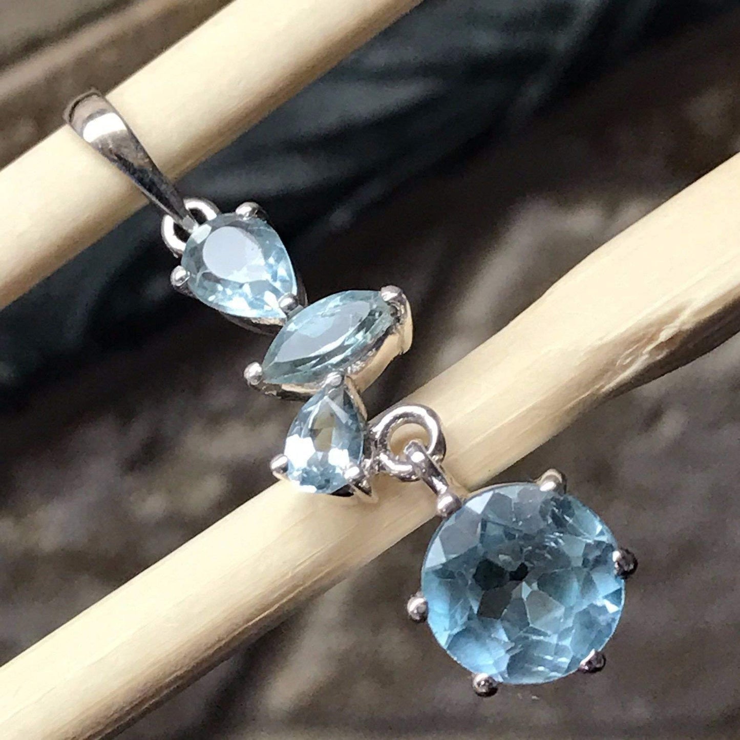 Natural 5ct Blue Topaz 925 Solid Sterling Silver Unisex Pendant 32mm - Natural Rocks by Kala