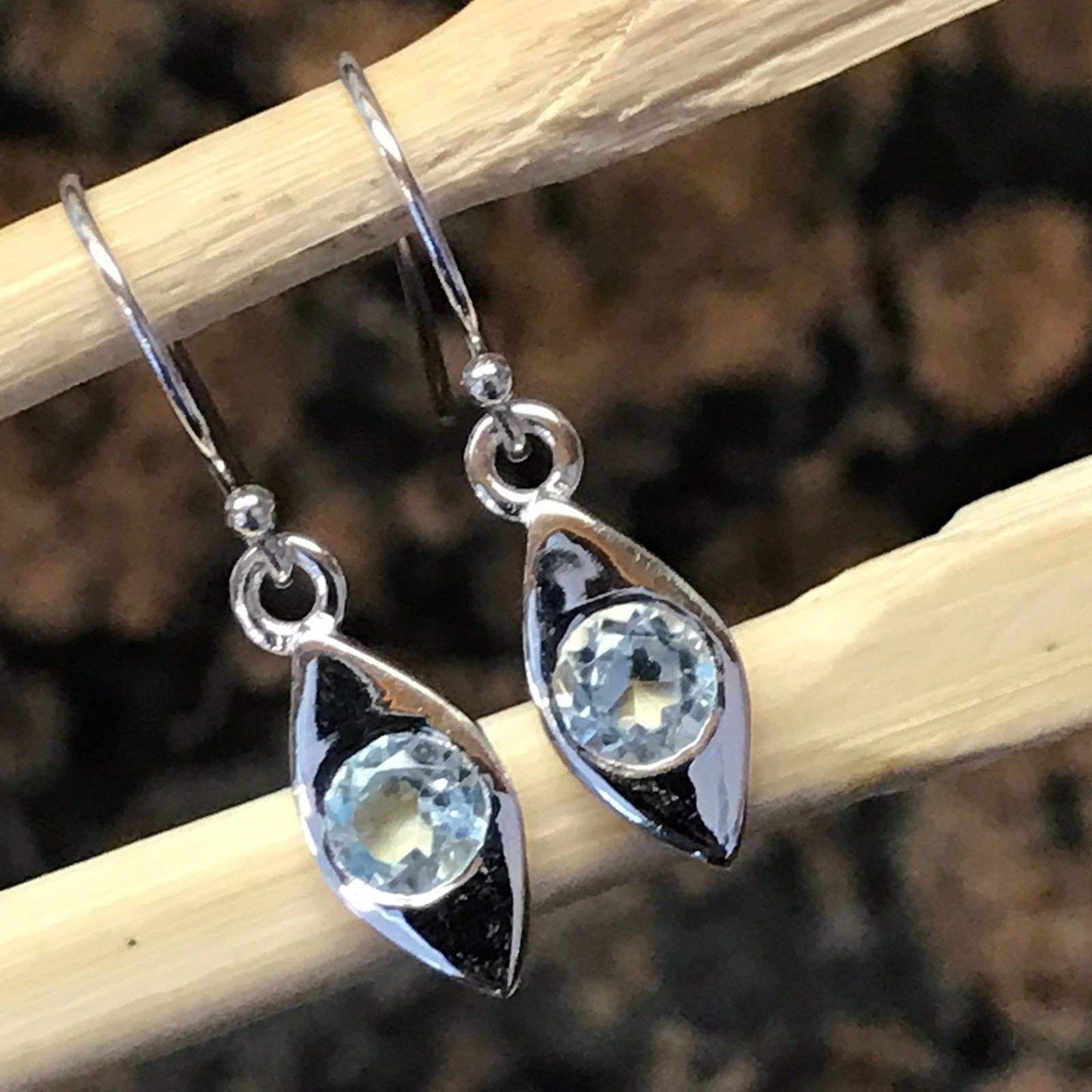 Natural 1ct Blue Topaz 925 Sterling Silver Earrings 25mm - Natural Rocks by Kala