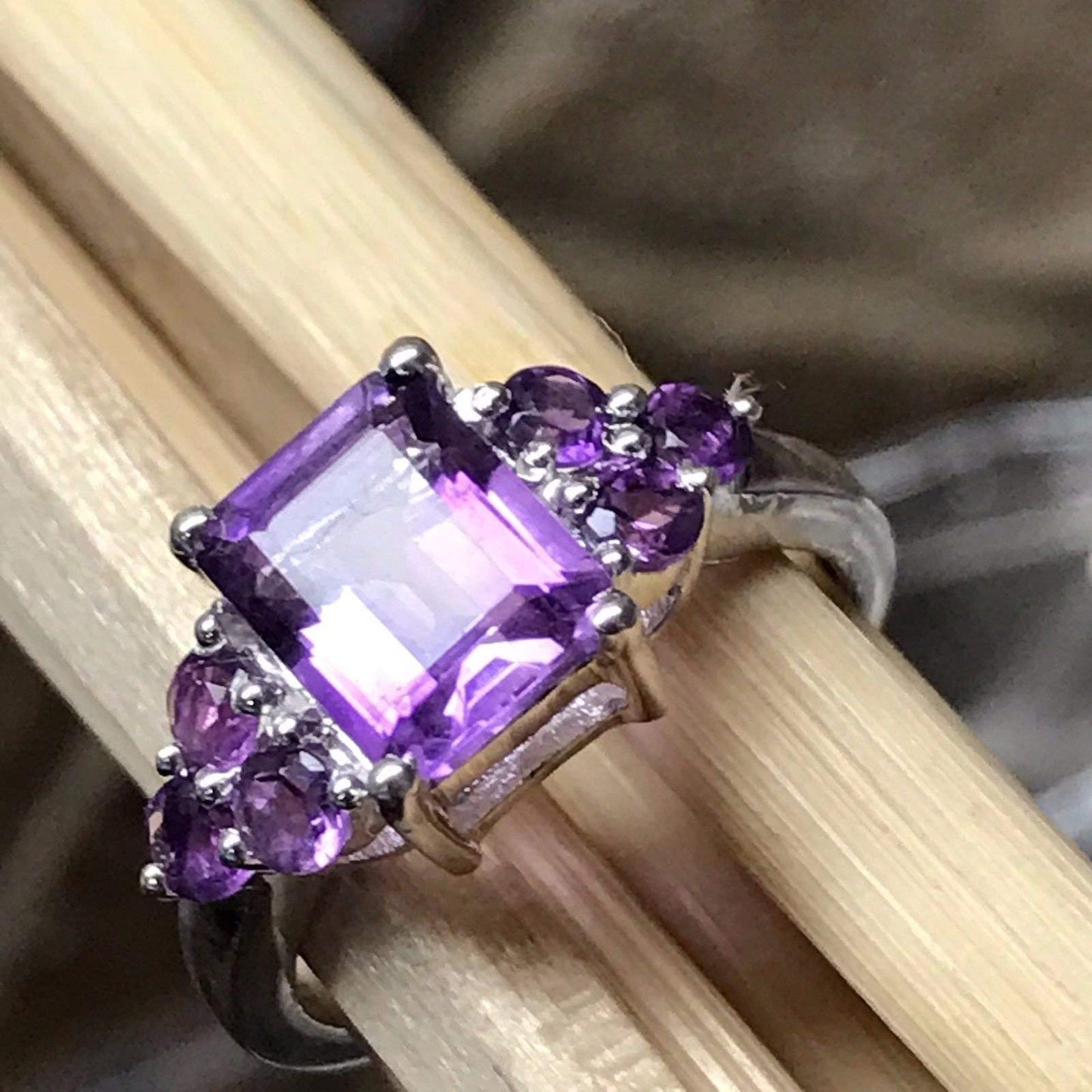 Natural 4ct Purple Amethyst 925 Solid Sterling Silver Ring Size 5, 6, 7, 8, 9 - Natural Rocks by Kala