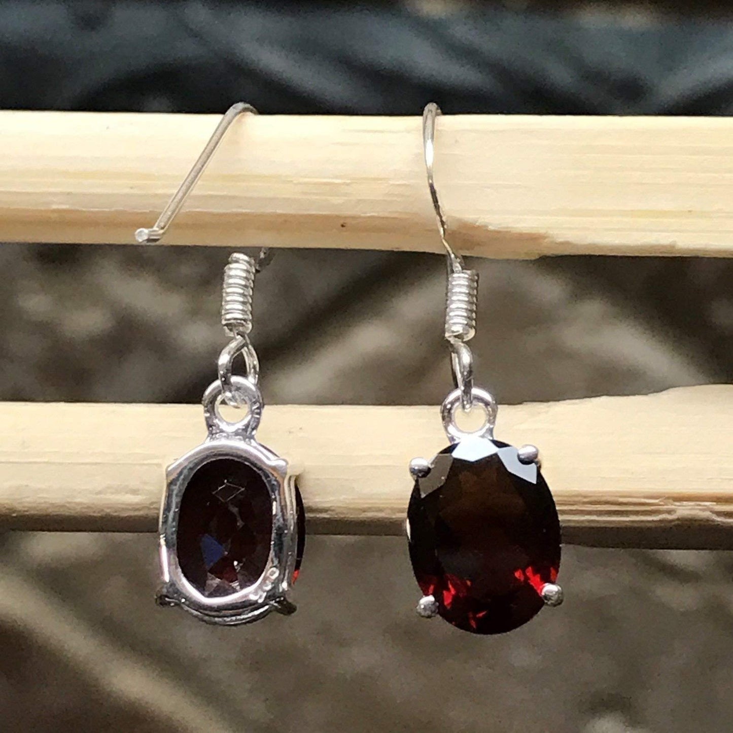 Genuine 2.5ct Pyrope Garnet 925 Solid Sterling Silver Earrings 22mm - Natural Rocks by Kala