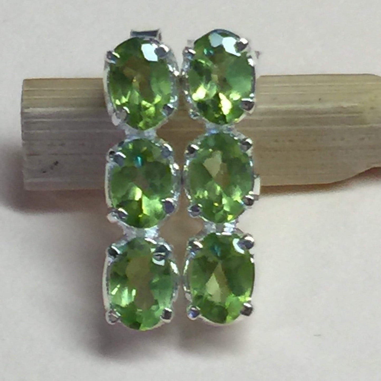 Natural 2.5ct Apple Green Peridot 925 Solid Sterling Silver 3-Stone Stud Earrings 16mm - Natural Rocks by Kala