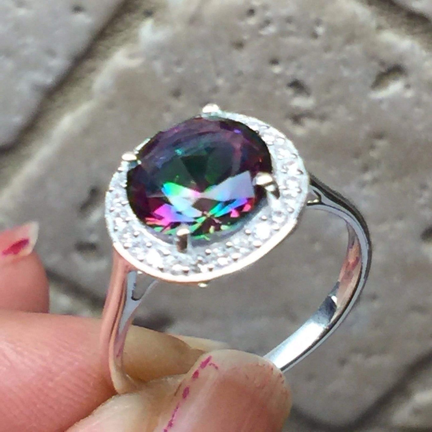 Designer 2ct Rainbow Mystic Topaz 925 Solid Sterling Silver Engagement Ring Size 6, 7, 8, 9 - Natural Rocks by Kala