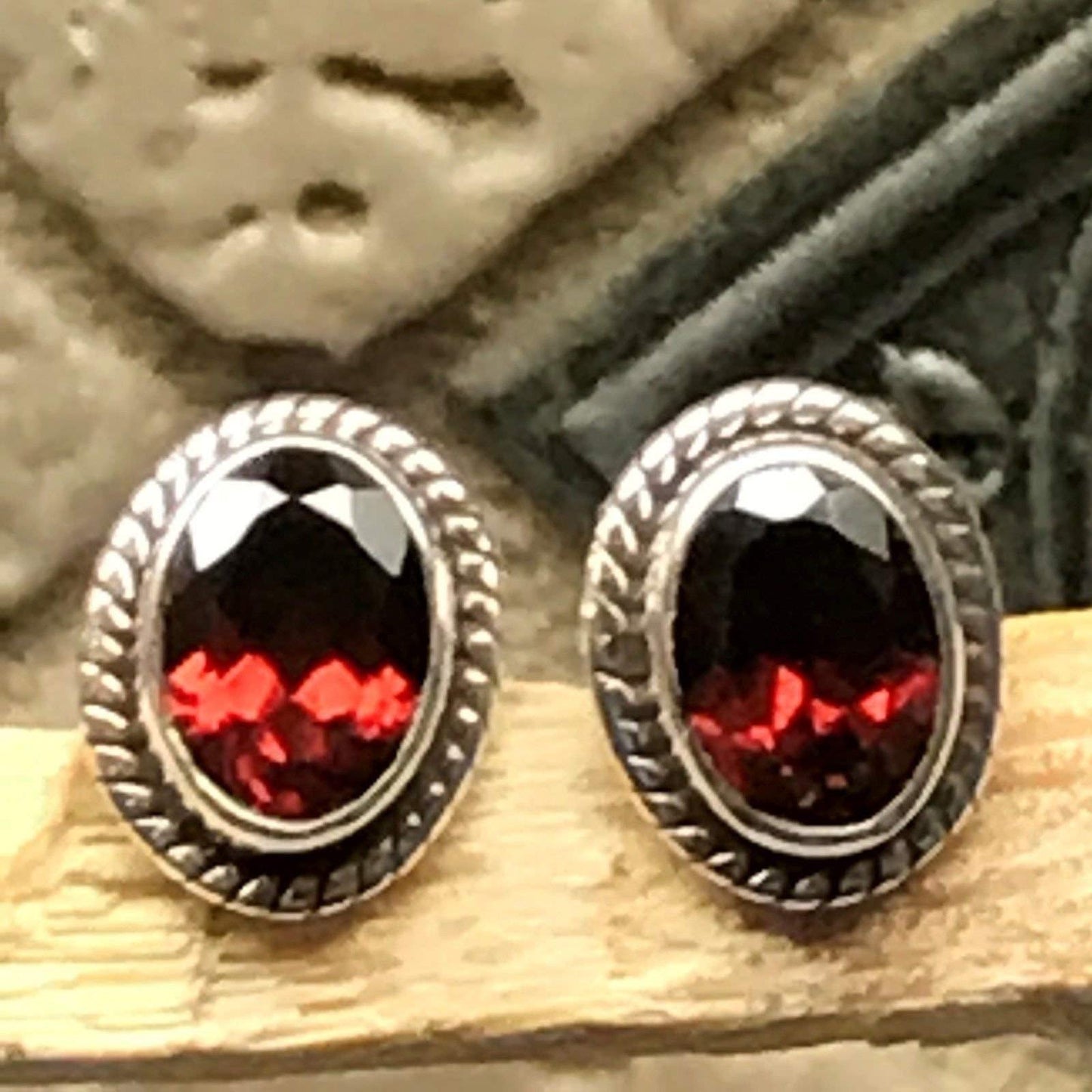 Genuine 2ct Pyrope Garnet 925 Solid Sterling Silver Earrings 9mm - Natural Rocks by Kala