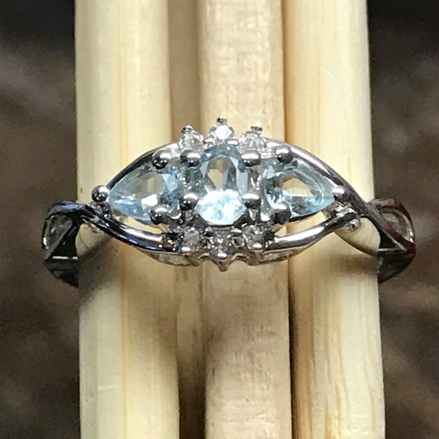Natural 1ct Aquamarine 925 Solid Sterling Silver Engagement Ring Size 6, 7, 8, 9 - Natural Rocks by Kala