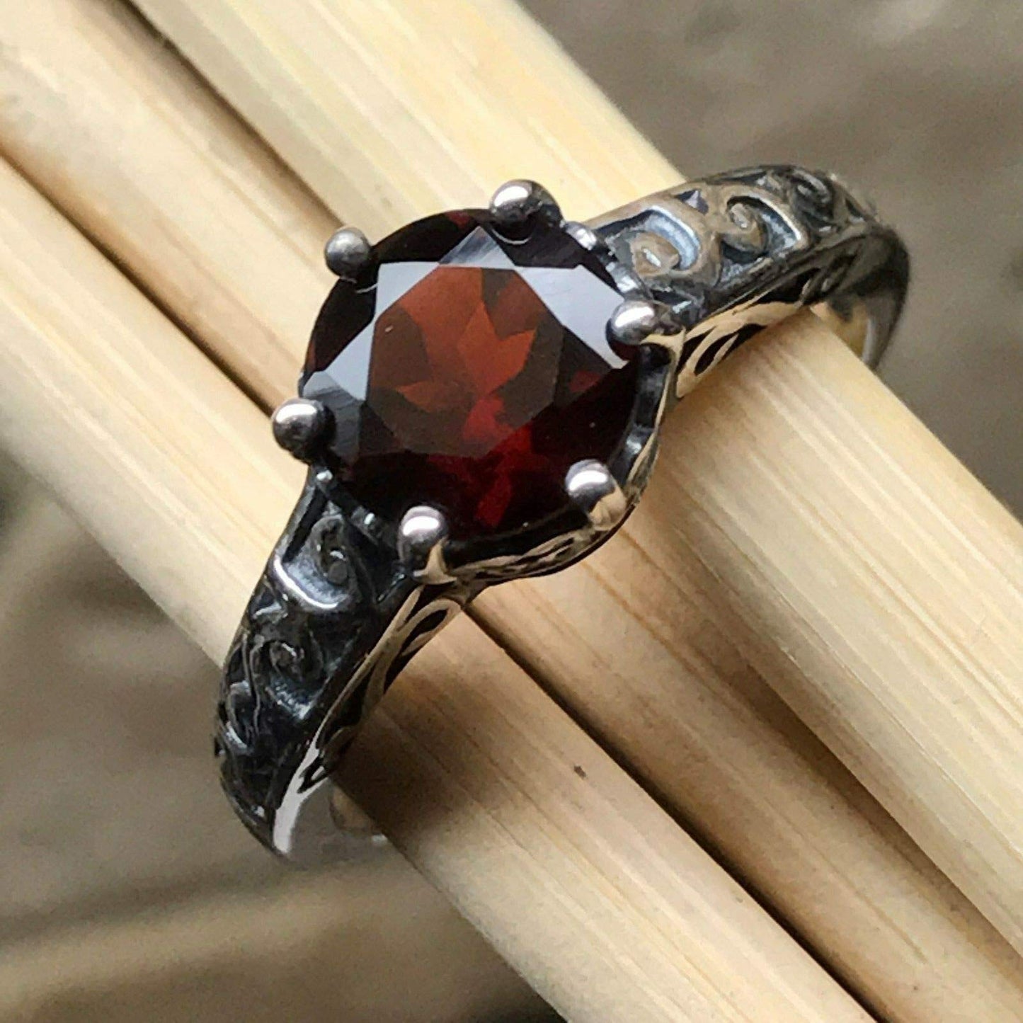 Natural 1ct Garnet 925 Solid Sterling Silver Engagement Ring Size 6, 7, 8, 9 - Natural Rocks by Kala