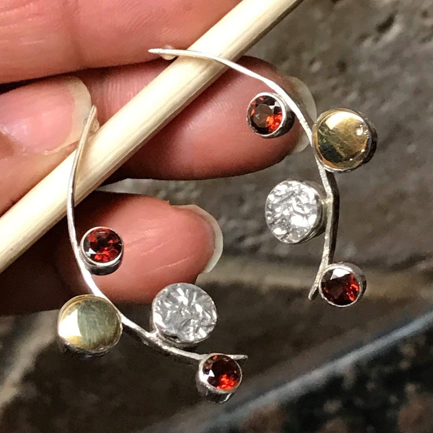 Natural 2ct Fire Garnet 925 Solid Sterling Silver Earrings 39mm - Natural Rocks by Kala