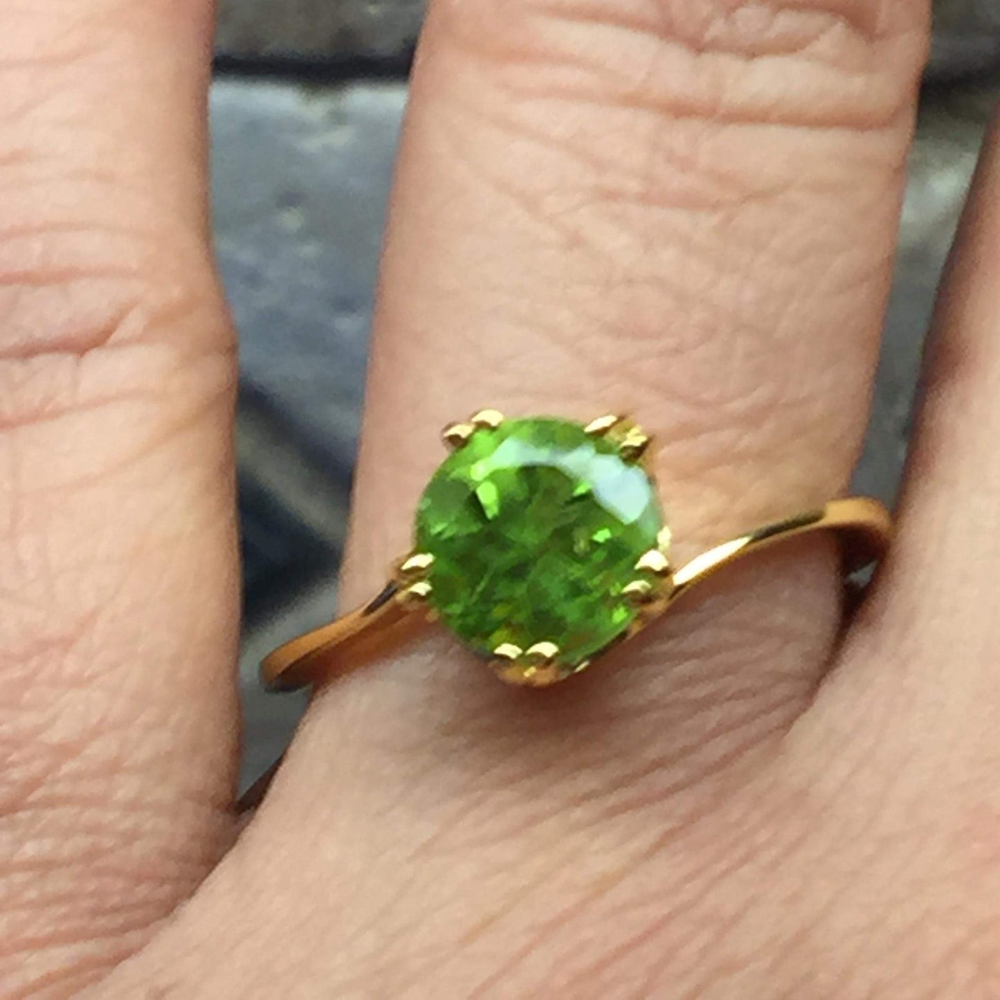 Natural 1.5ct Green Peridot 14K Yellow Gold Vermeil Over Silver Engagement Ring Size 5, 6, 7, 8, 9 - Natural Rocks by Kala