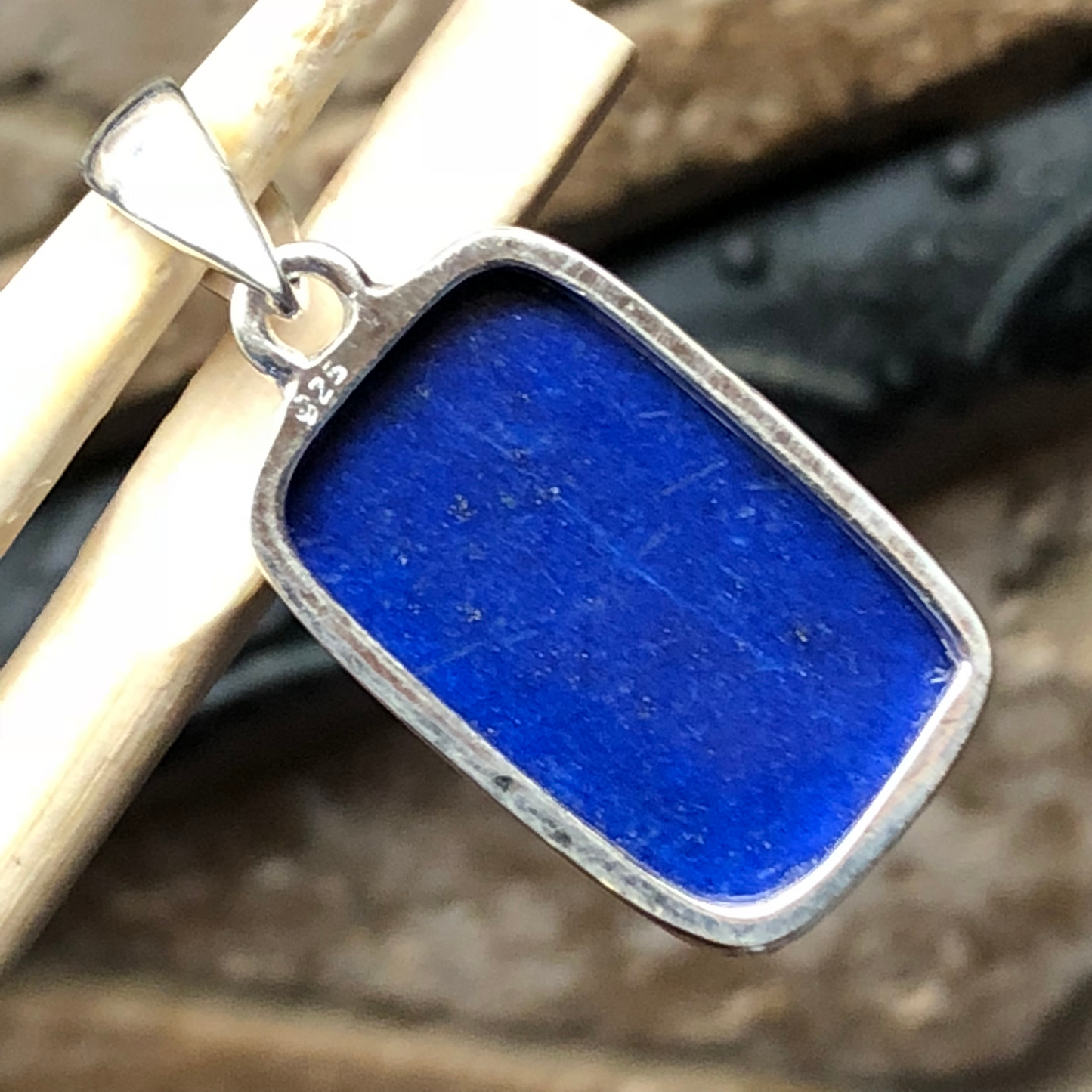 Natural Blue Lapis Lazuli 925 Solid Sterling Silver Pendant 35mm - Natural Rocks by Kala