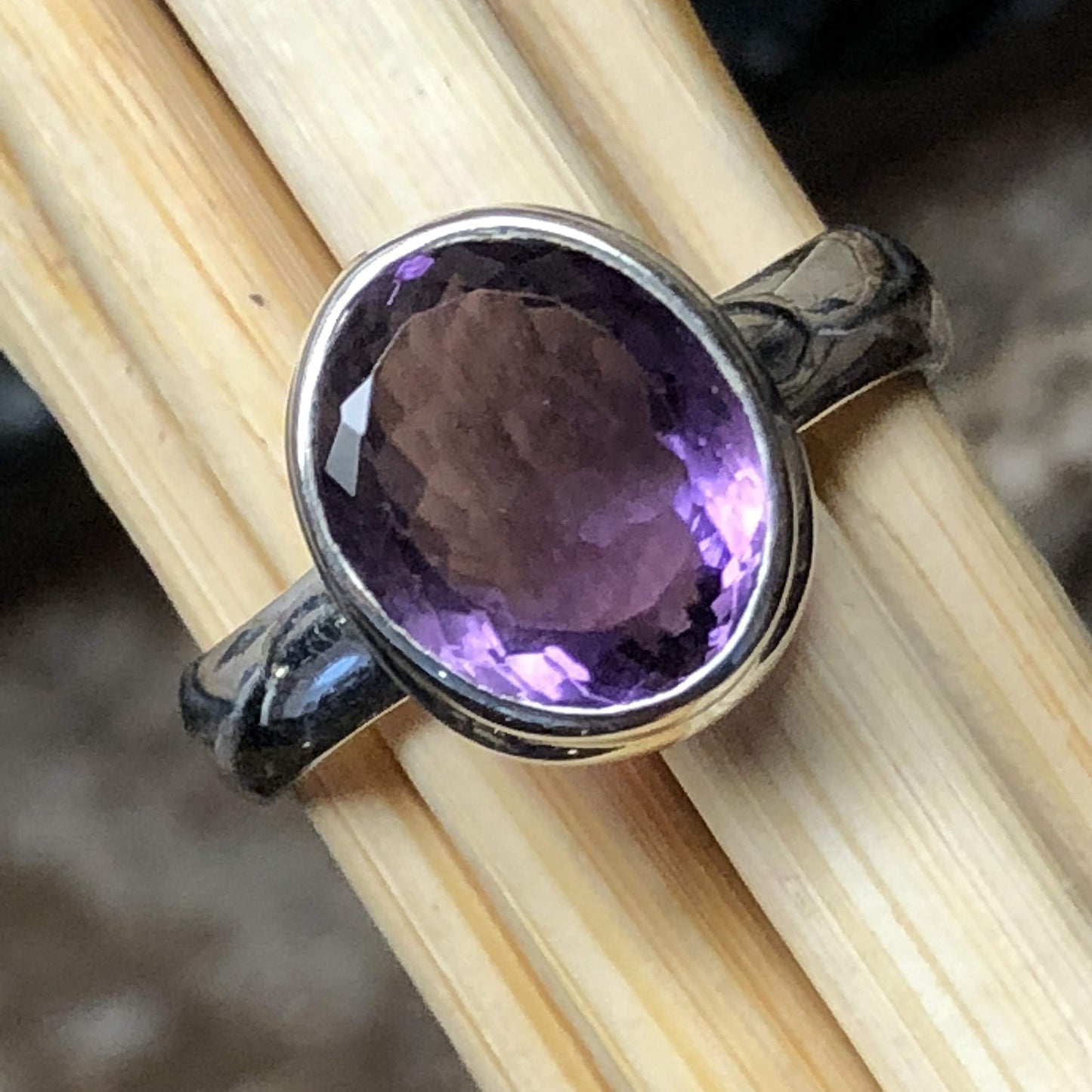 Natural 2.5ct Purple Amethyst 925 Solid Sterling Silver Ring Size 6, 7, 8 - Natural Rocks by Kala
