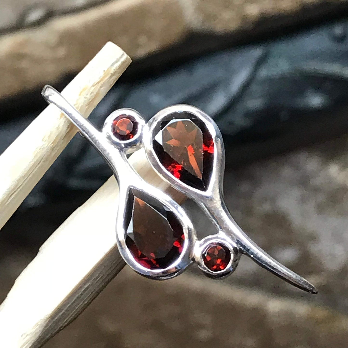 Natural 4ct Pyrope Garnet 925 Solid Sterling Silver Pendant 30mm - Natural Rocks by Kala