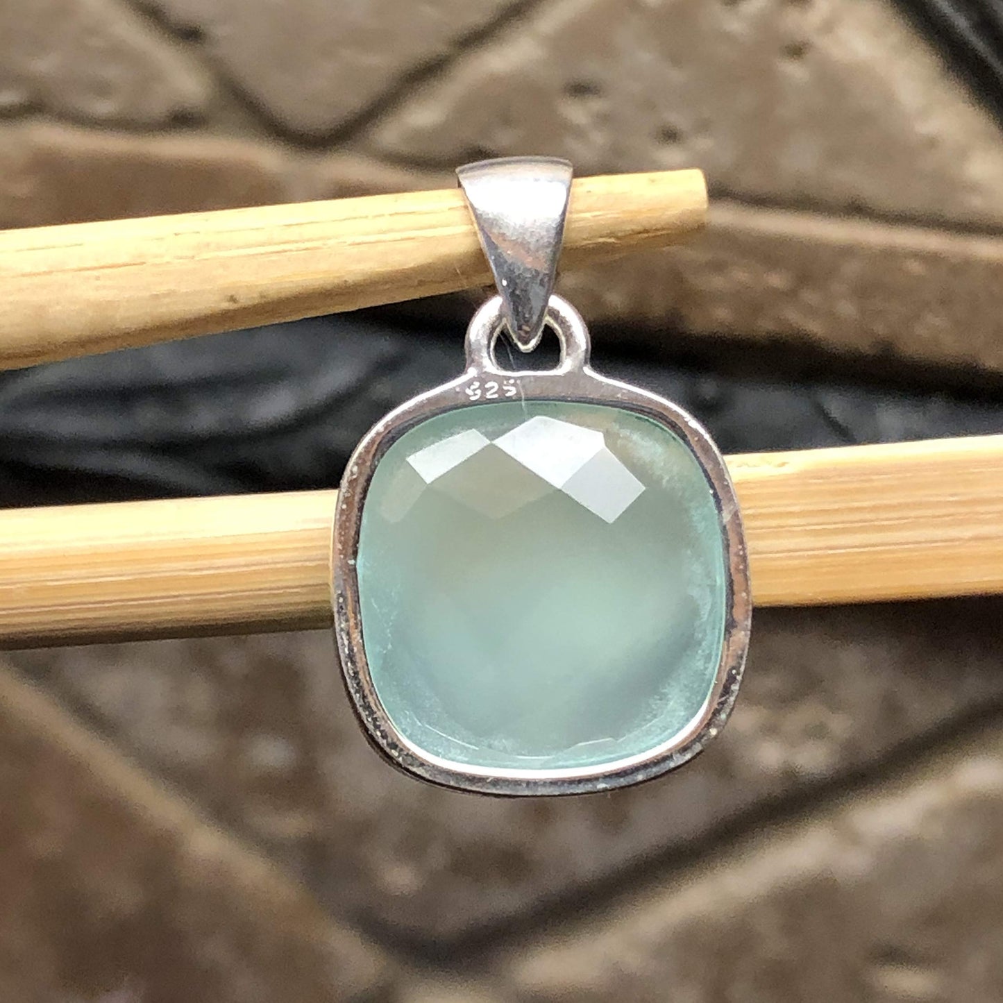 Natural Blue Chalcedony 925 Solid Sterling Silver Pendant 25mm - Natural Rocks by Kala