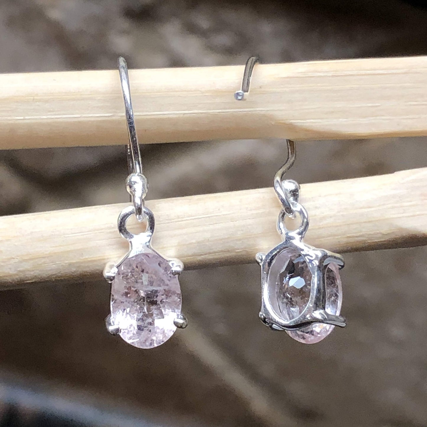 Natural Pink Morganite 925 Solid Sterling Silver Earrings 20mm - Natural Rocks by Kala
