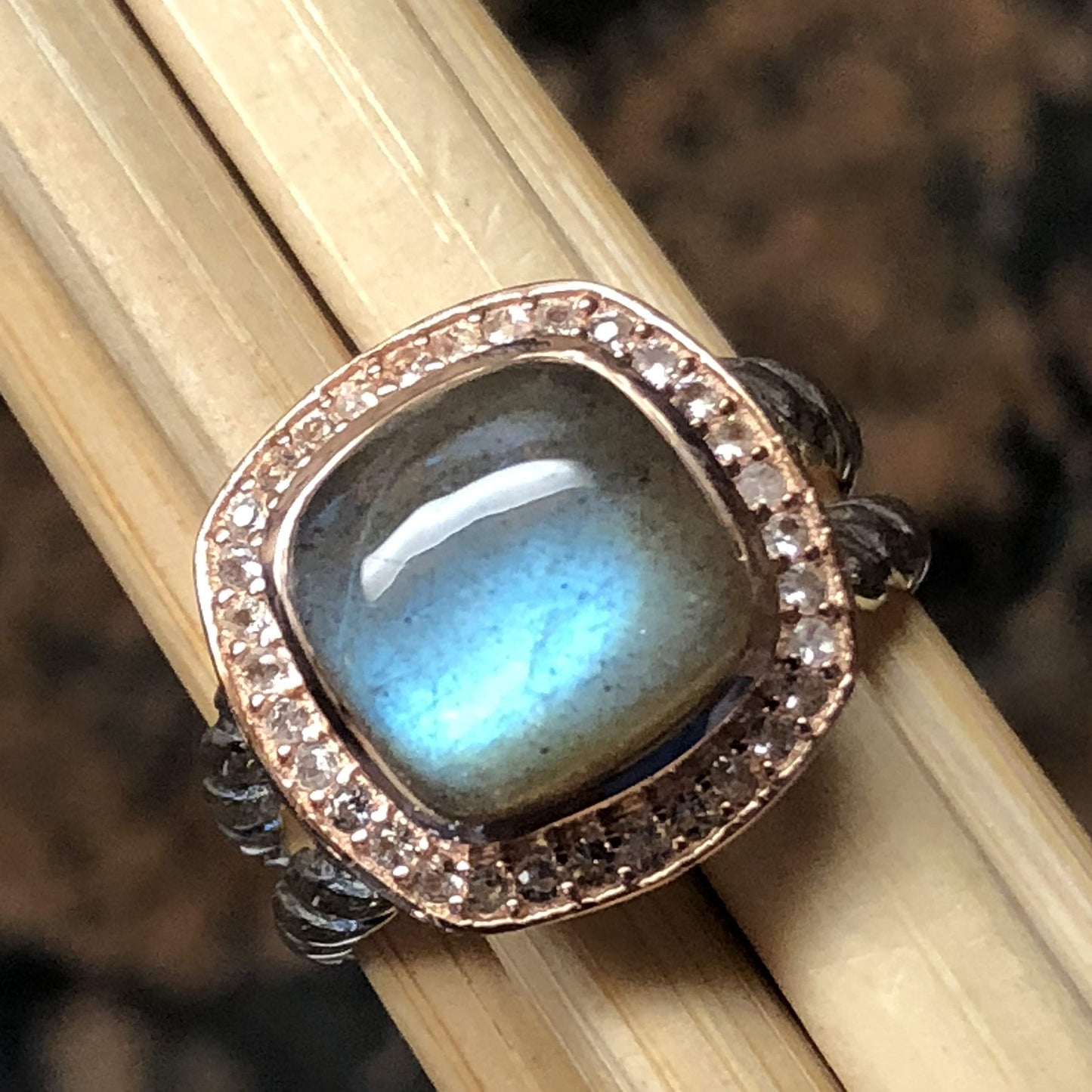 Natural Blue Iridescence Labradorite 14k Rose Gold Over Solid Sterling Silver Ring Size 6, 8 - Natural Rocks by Kala