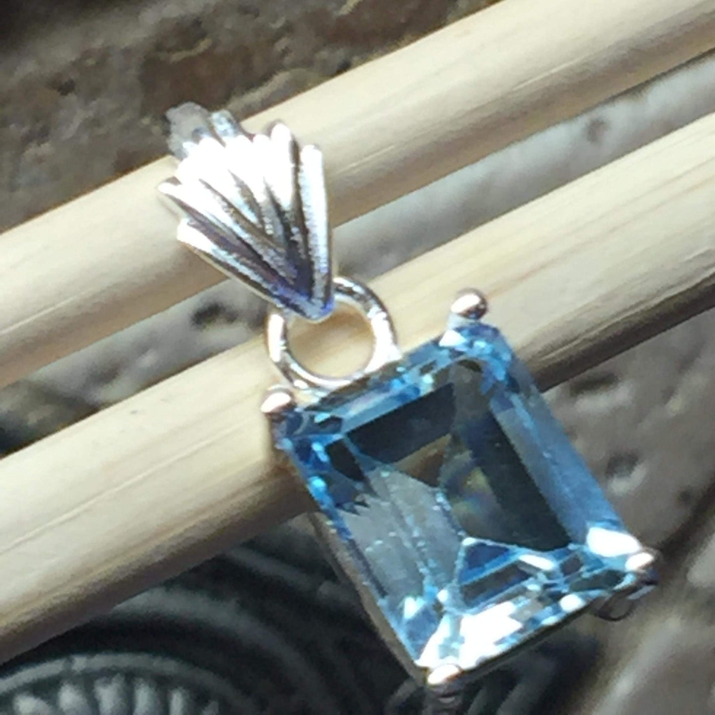 Genuine 3.5ct Blue Topaz 925 Solid Sterling Silver Unisex Pendant 22mm - Natural Rocks by Kala
