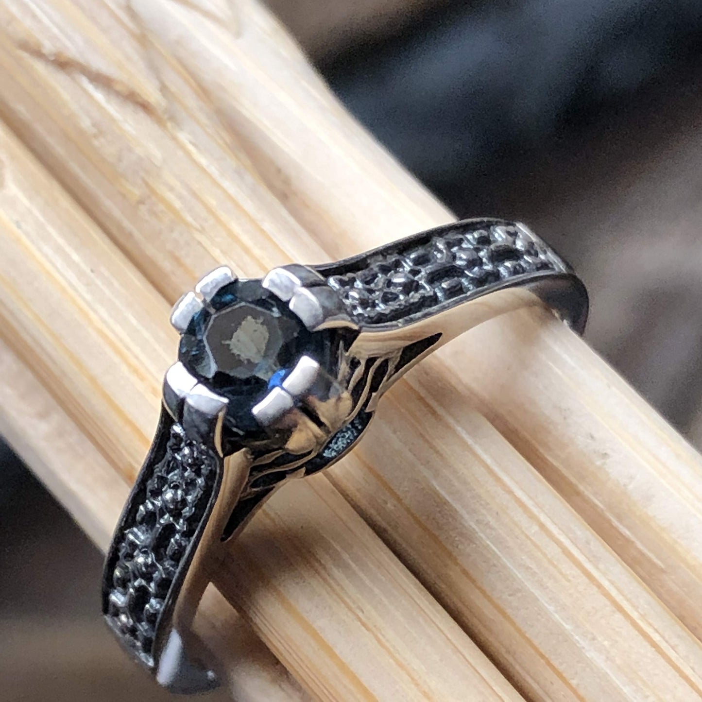 Natural London Blue Topaz 925 Solid Sterling Silver Engagement Ring Size 6, 7, 8, 9 - Natural Rocks by Kala