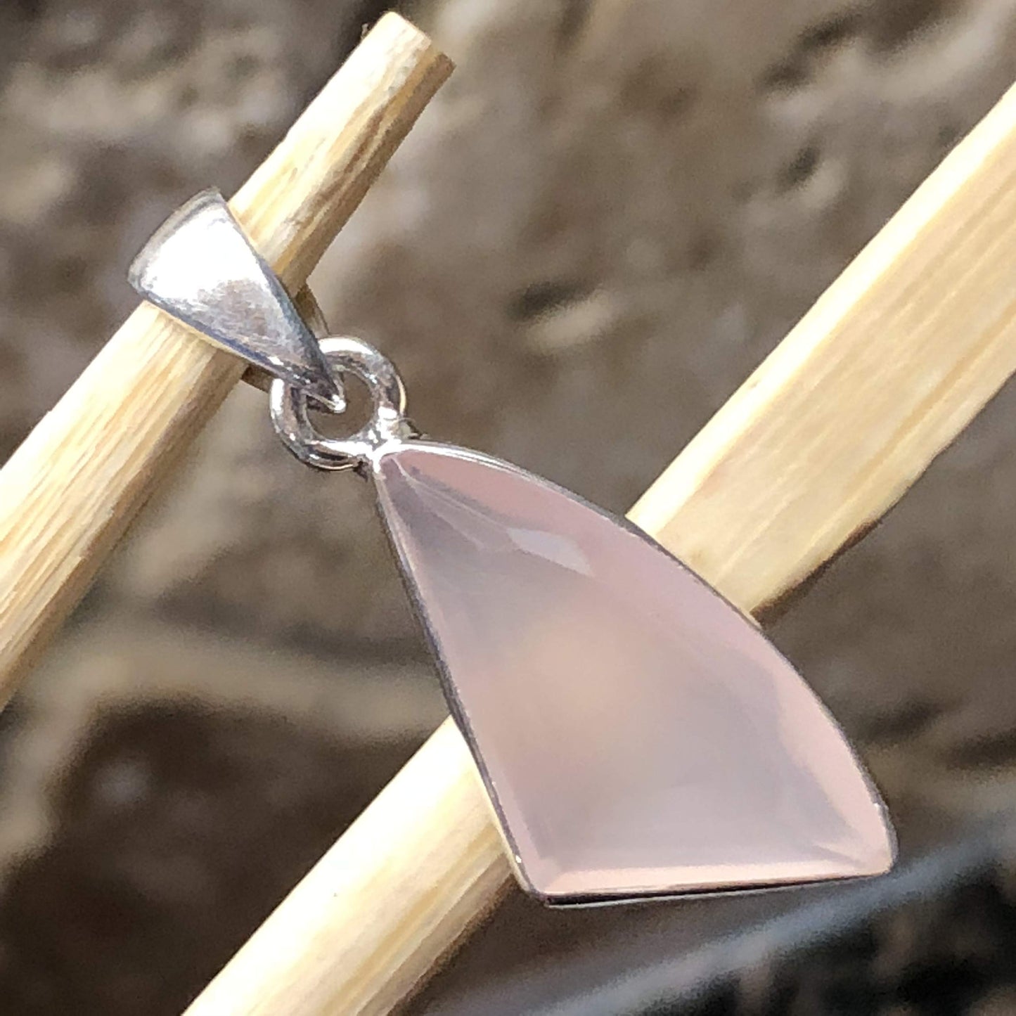 Natural Pink Rose Quartz 925 Solid Sterling Silver Pendant 30mm - Natural Rocks by Kala
