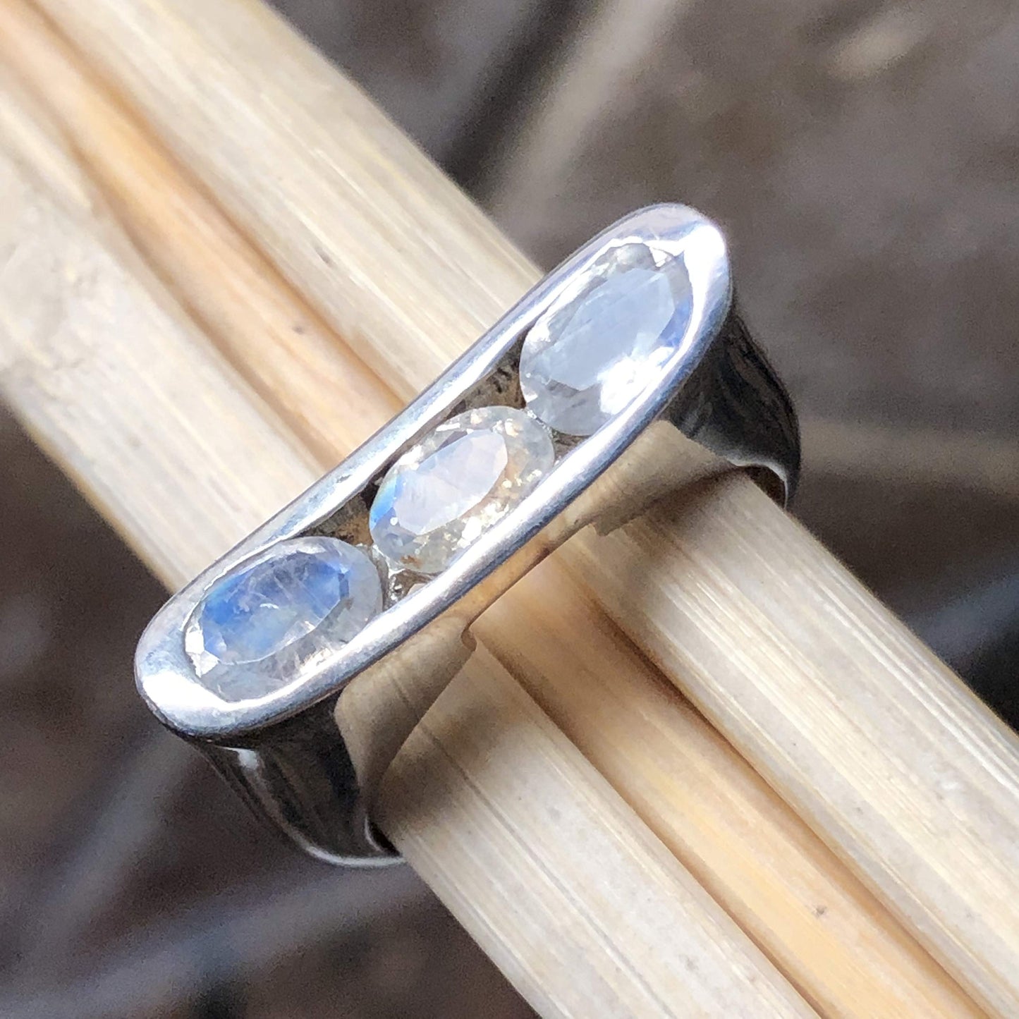 Genuine Rainbow Moonstone 925 Solid Sterling Silver Ring Size 6, 7 - Natural Rocks by Kala