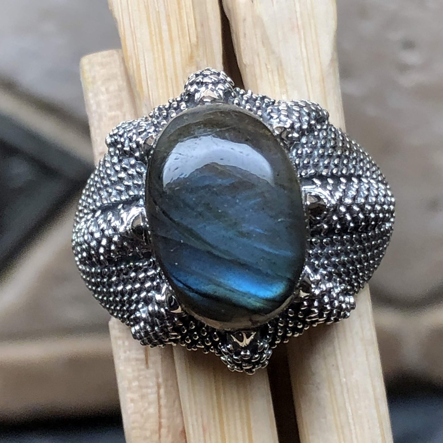 Natural Blue Labradorite 925 Sterling Silver Men's Ring Size 9, 10, 11, 12, 13 - Natural Rocks by Kala