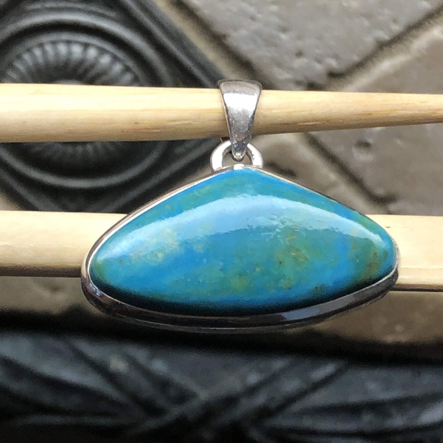 Natural Blue Peruvian Opal 925 Sterling Silver Pendant 25mm - Natural Rocks by Kala