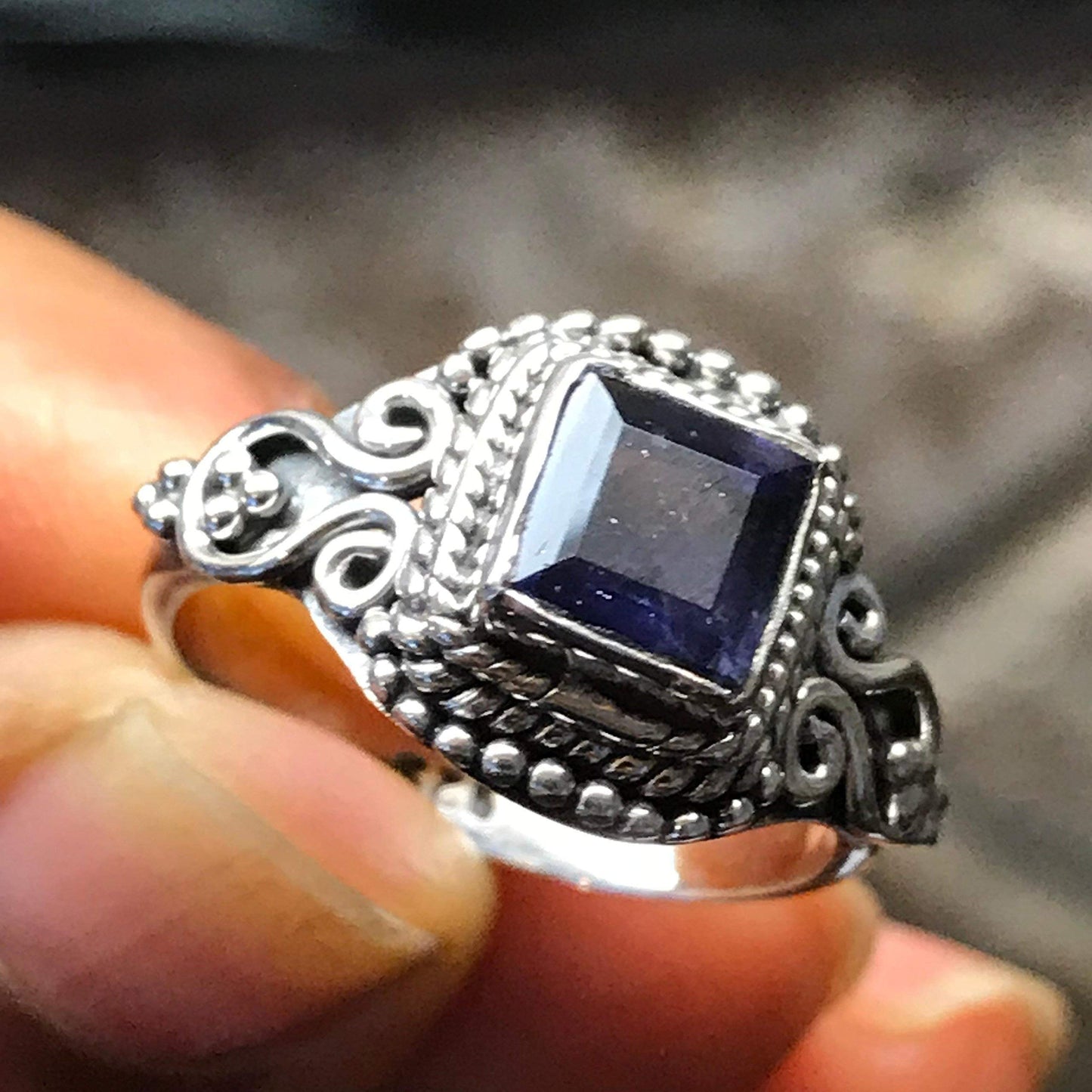 Genuine 1ct Iolite 925 Solid Sterling Silver Engagement Ring Size 6, 7.5 - Natural Rocks by Kala