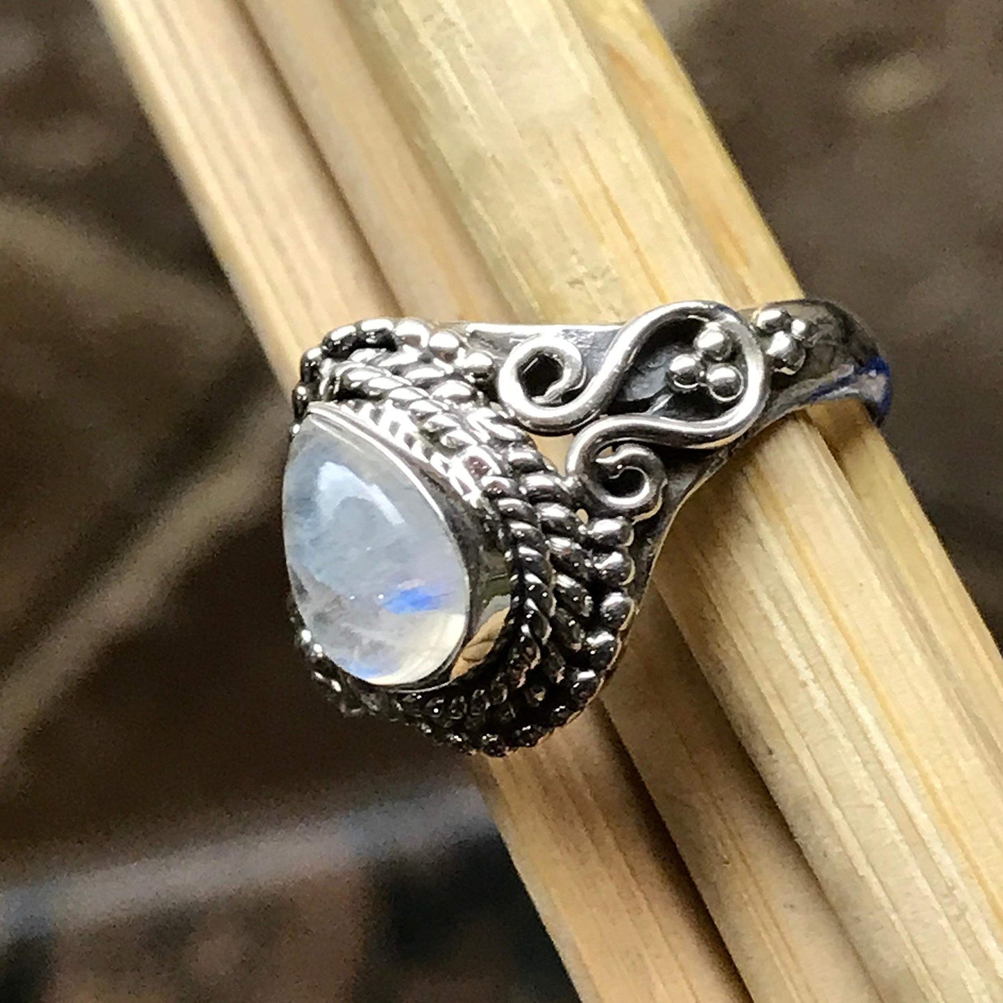 Natural Rainbow Moonstone 925 Sterling Silver Engagement Ring Size 6, 7.5, 9 - Natural Rocks by Kala