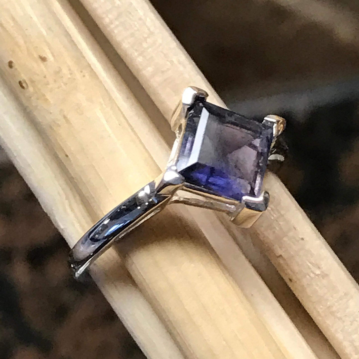 Natural 1ct Iolite 925 Sterling Silver Engagement Ring Size 6, 8, 9 - Natural Rocks by Kala