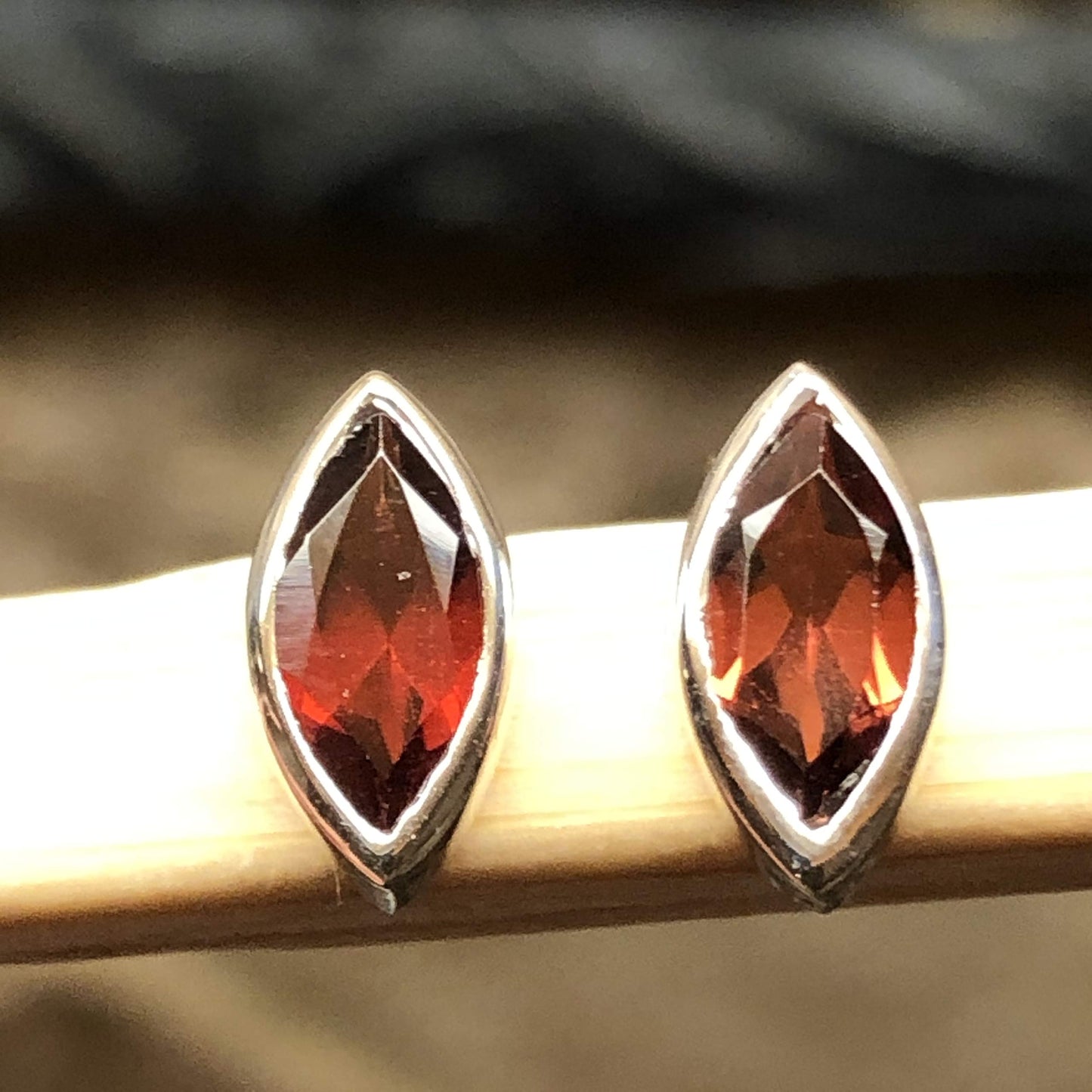 Natural Pyrope Garnet 925 Solid Sterling Silver Earrings 8mm - Natural Rocks by Kala
