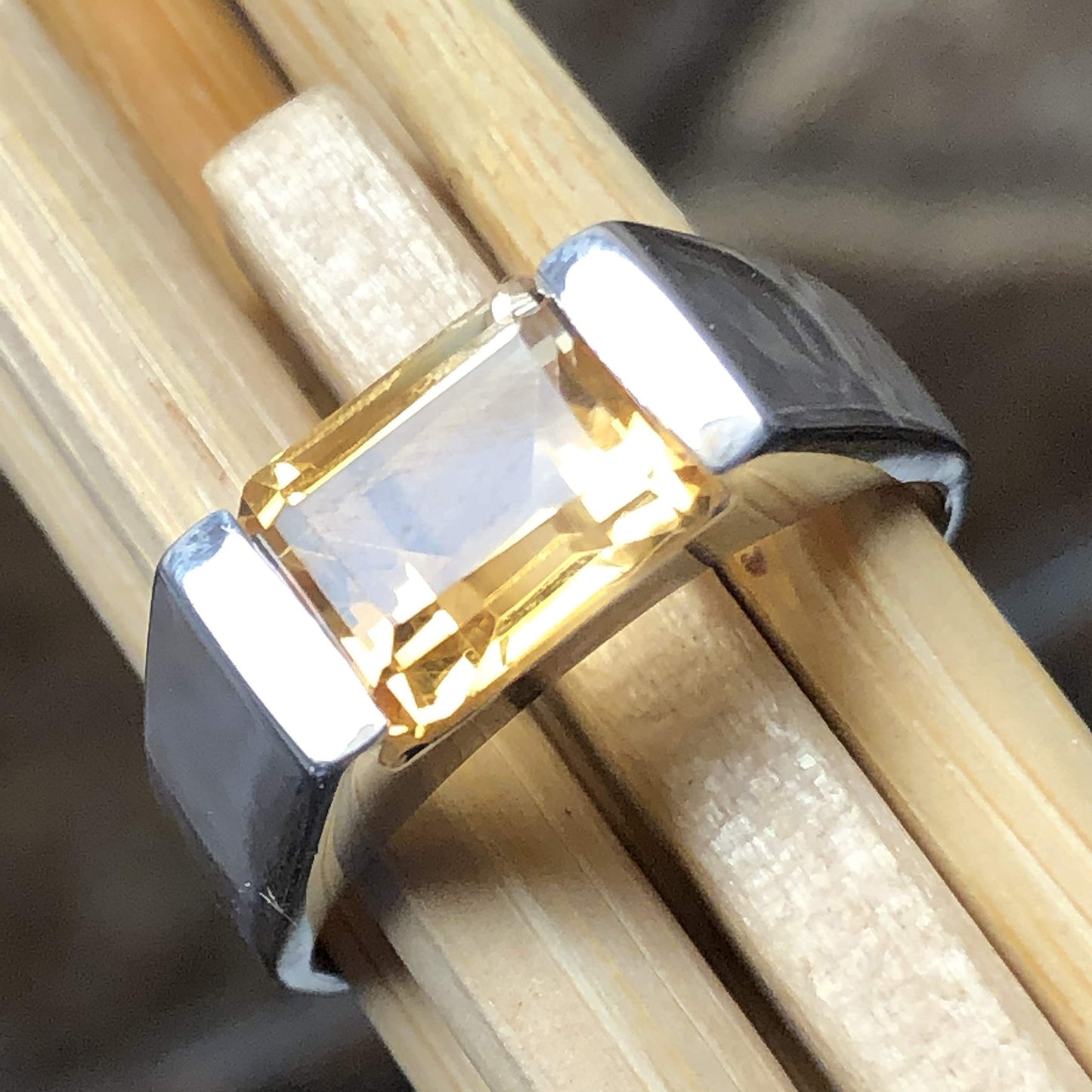 Natural 2ct Golden Citrine 925 Solid Sterling Silver Men's Ring Size 7, 8, 9, 10, 11, 12, 13 - Natural Rocks by Kala