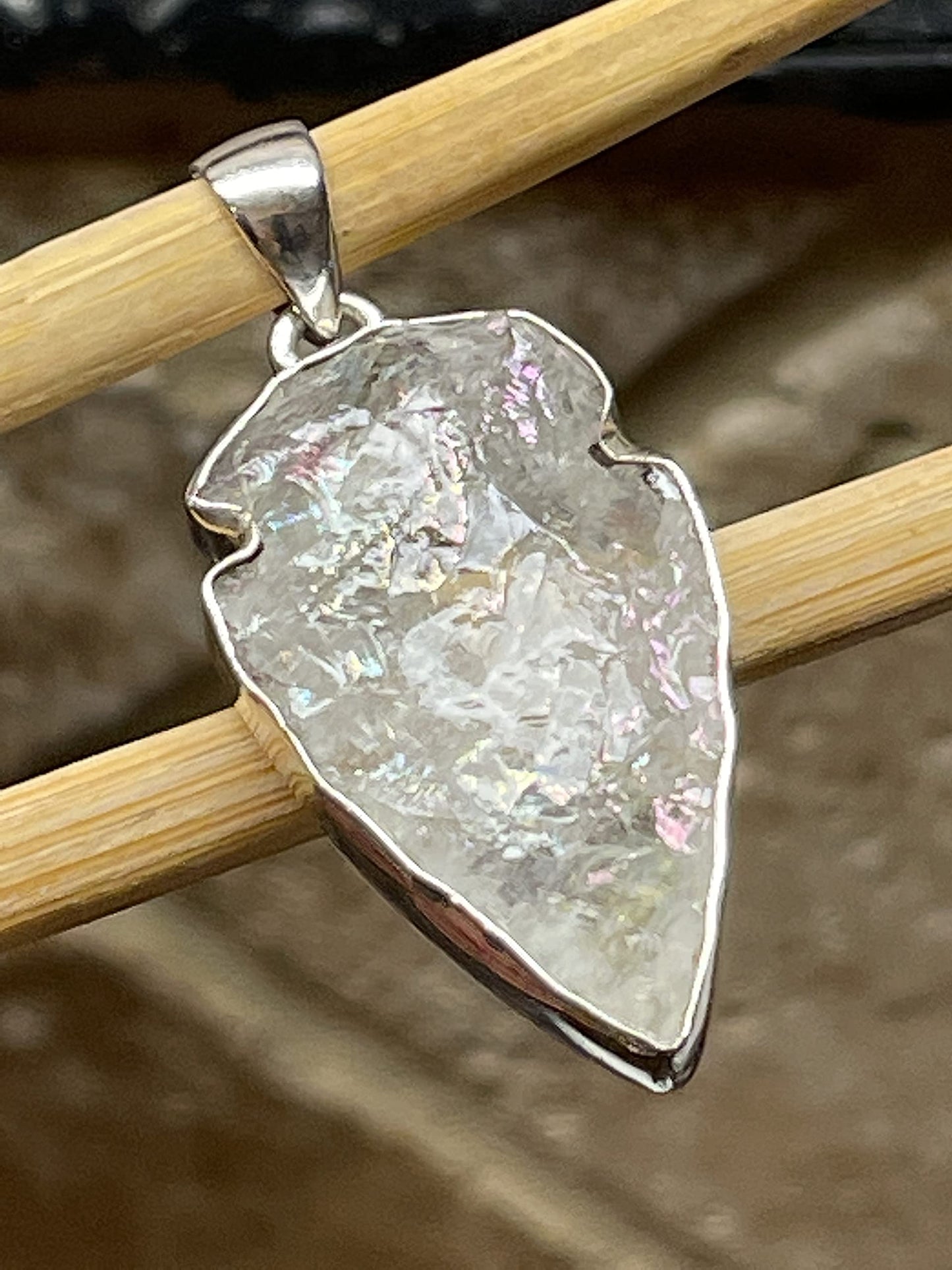 Natural Angel Opal Aura Quartz 925 Sterling Silver Pendant 45mm - Natural Rocks by Kala
