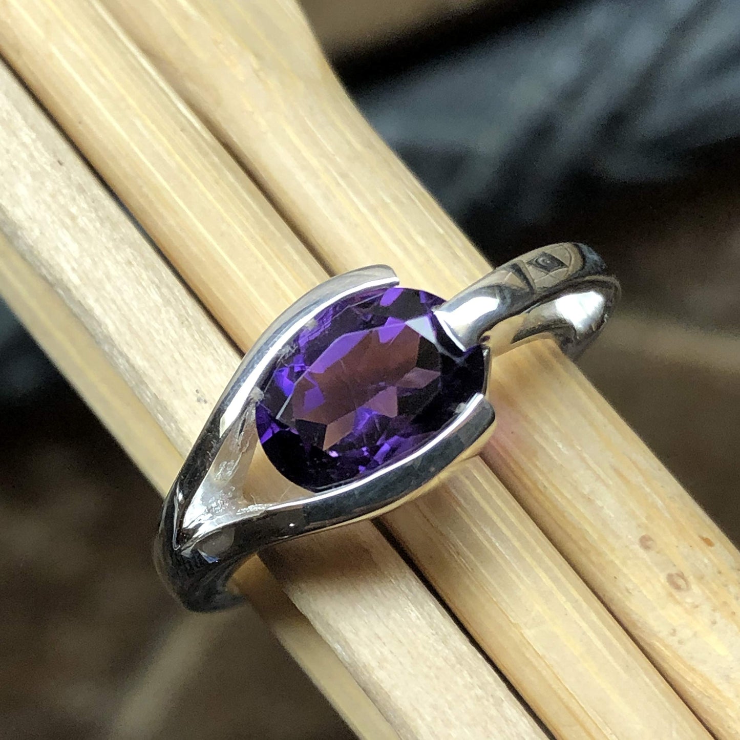 Natural 1.5ct Purple Amethyst 925 Sterling Silver Engagement Ring Size 5, 6, 7, 8, 9 - Natural Rocks by Kala