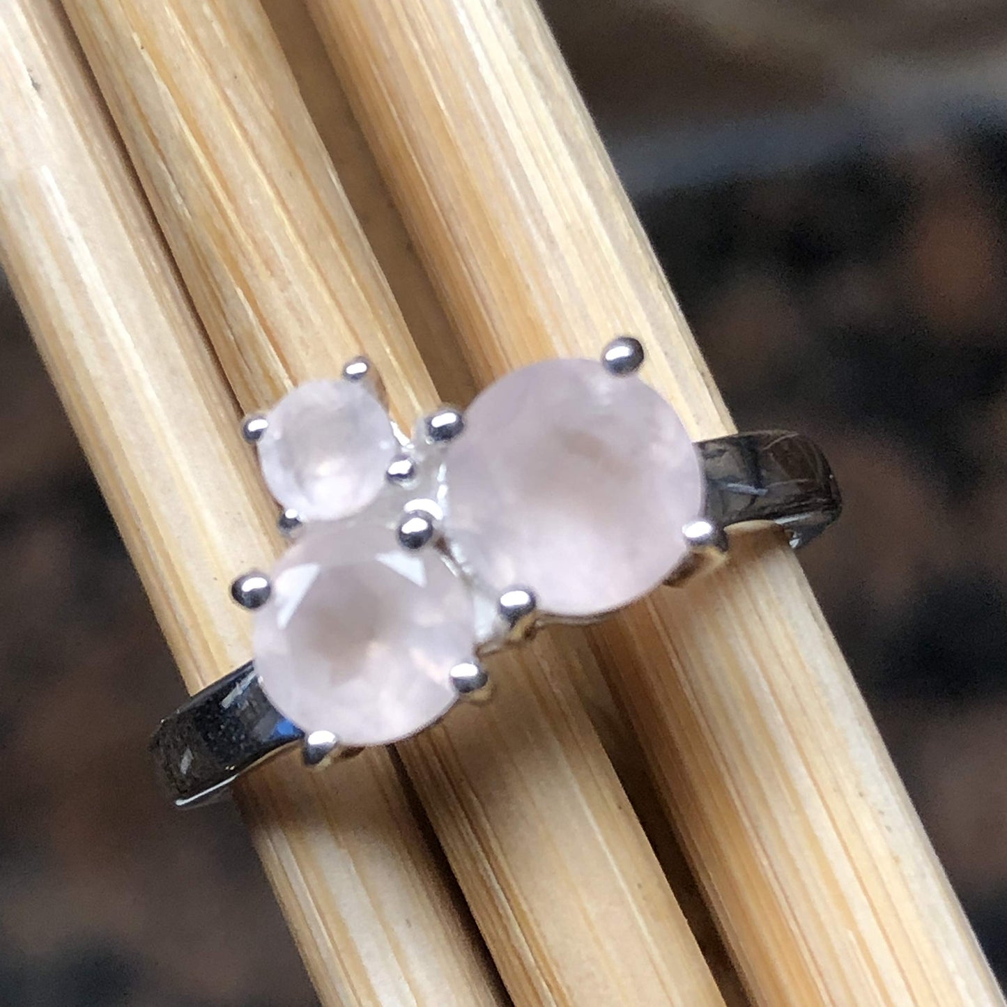 Natural Pink Rose Quartz 925 Sterling Silver Wedding Ring Size 6, 8, 9 - Natural Rocks by Kala