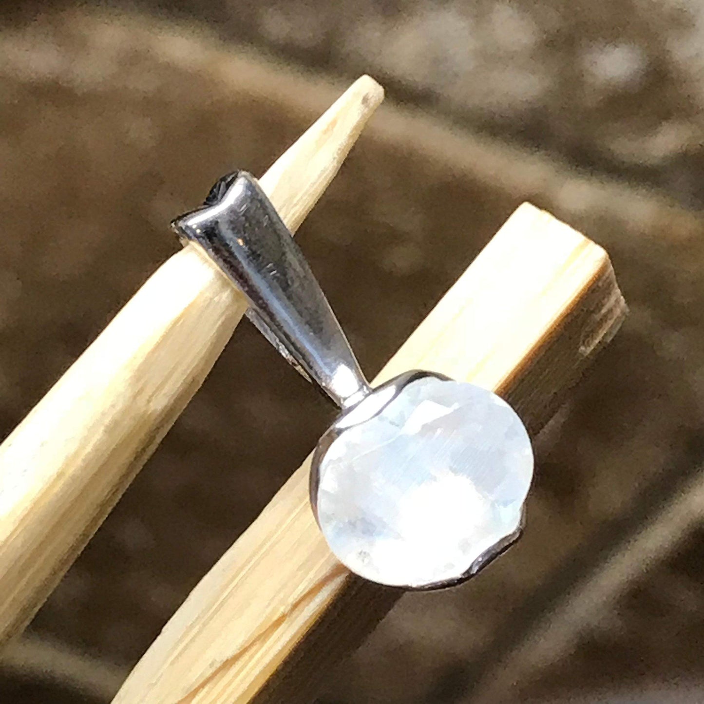 Natural Rainbow Moonstone 925 Solid Sterling Silver Pendant 15mm - Natural Rocks by Kala