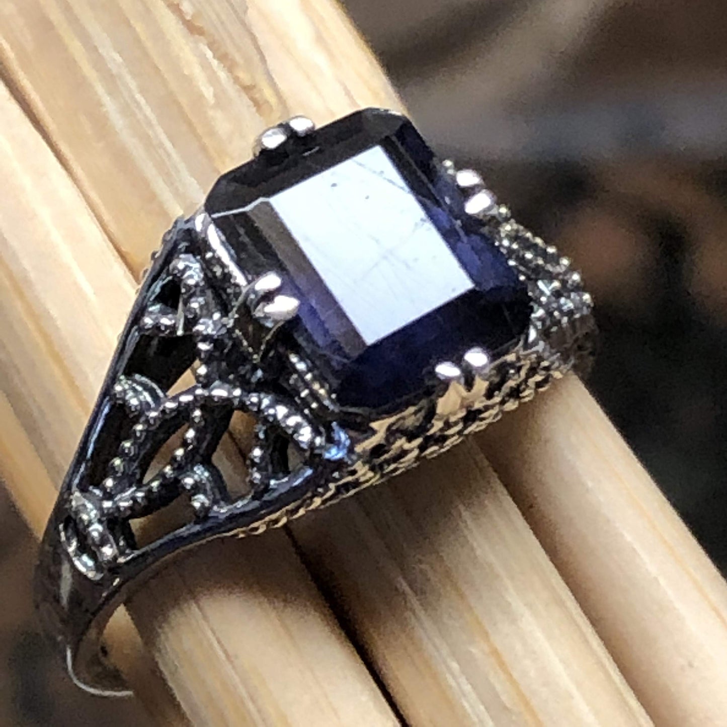 Natural 2ct Iolite 925 Sterling Silver Engagement Ring Size 6, 7, 8, 9 - Natural Rocks by Kala