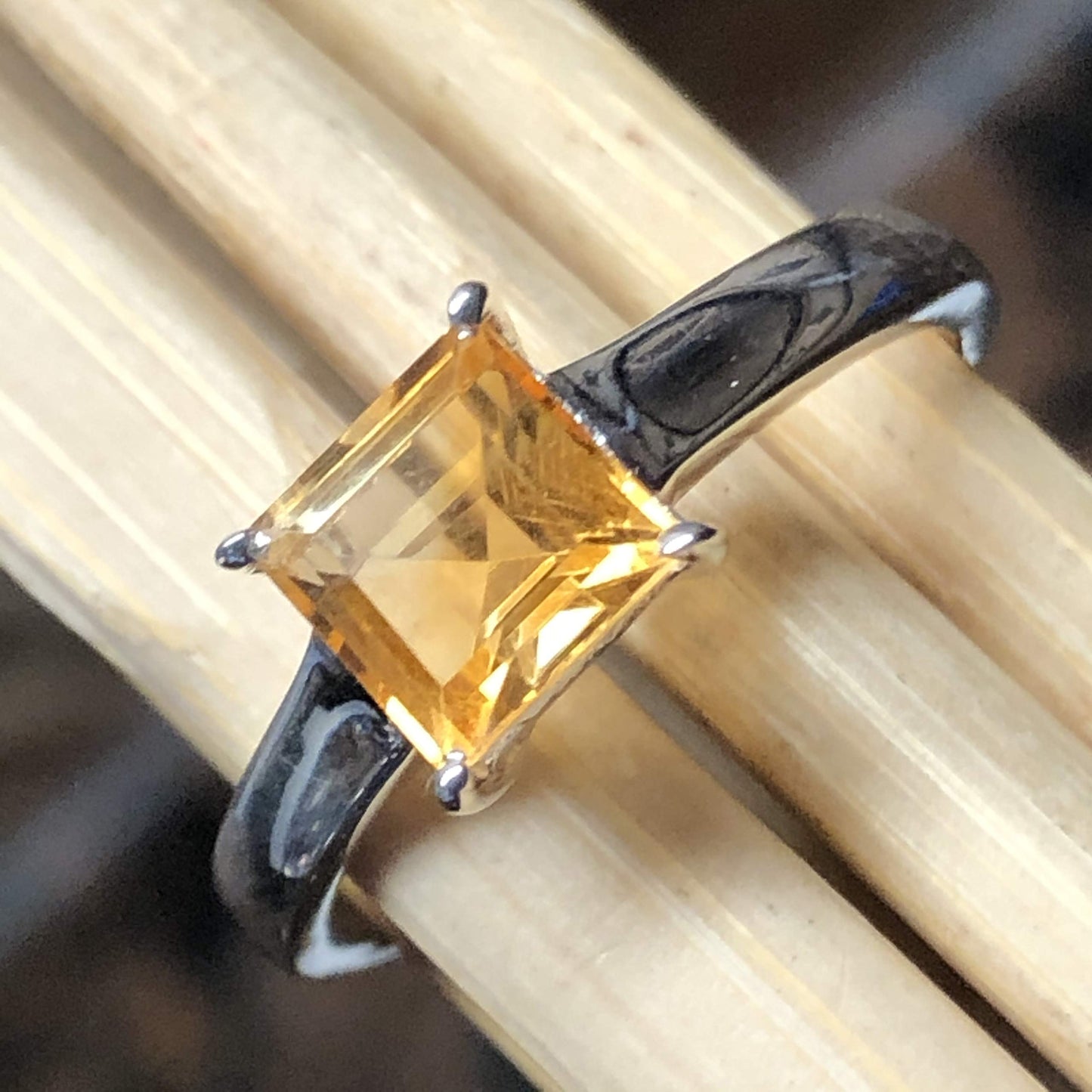 Natural 1ct Golden Citrine 925 Solid Sterling Silver Engagement Ring Size 7, 8 - Natural Rocks by Kala