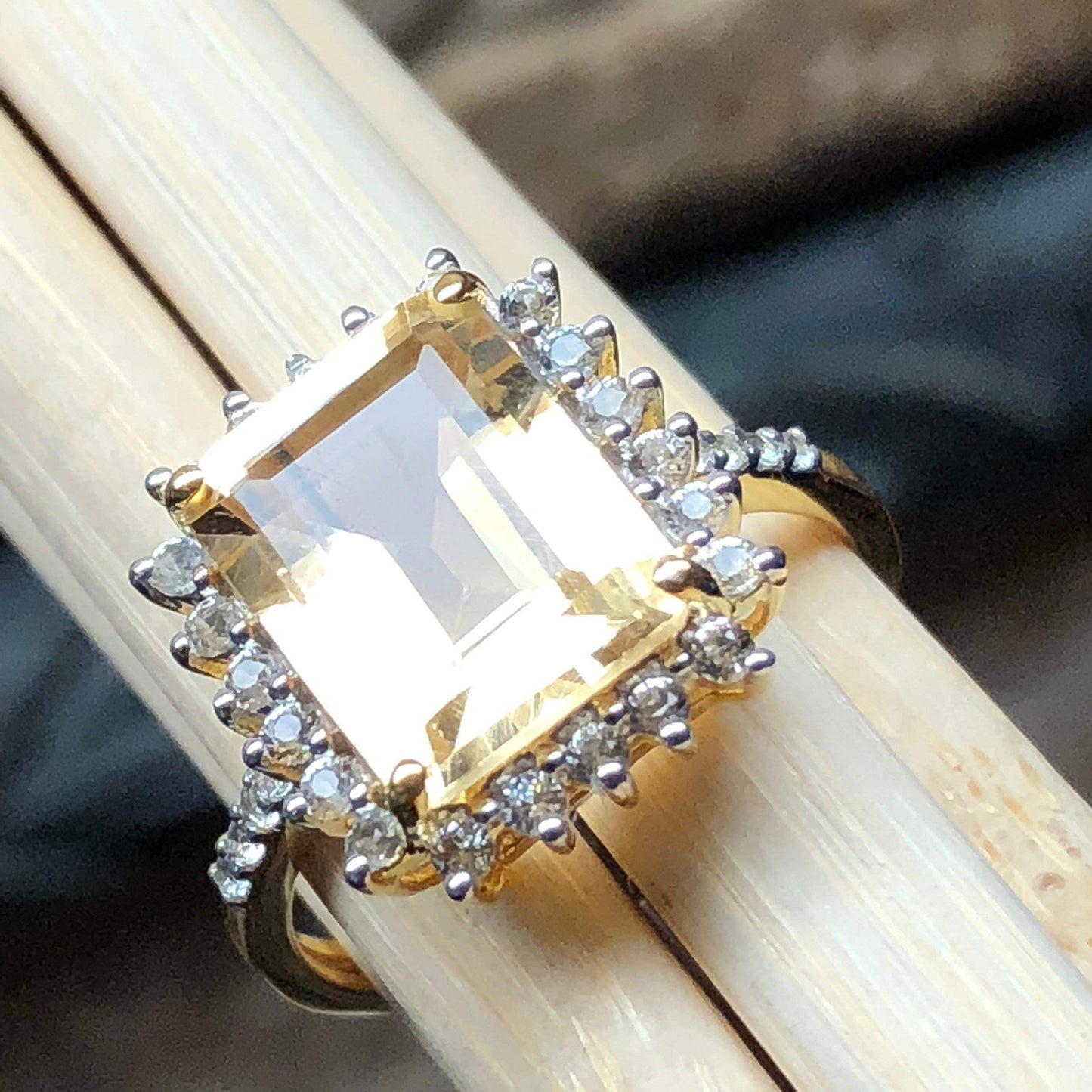 Natural 4ct Golden Citrine, White Topaz 14k Gold Over Solid Sterling Silver Ring Size 6, 7, 8 - Natural Rocks by Kala