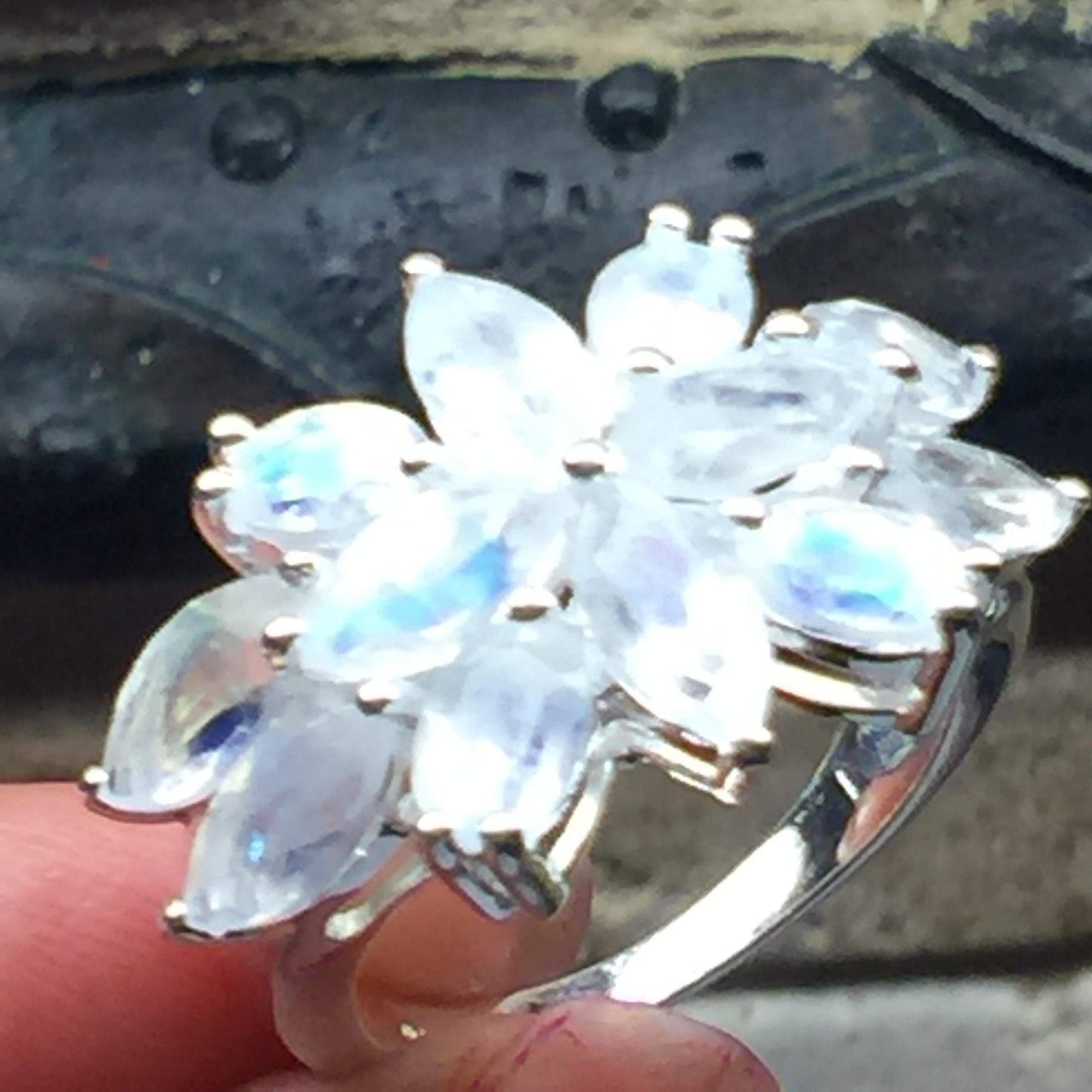 Natural Rainbow Moonstone 925 Solid Sterling Silver Ring Size 6, 7, 9, 10 - Natural Rocks by Kala