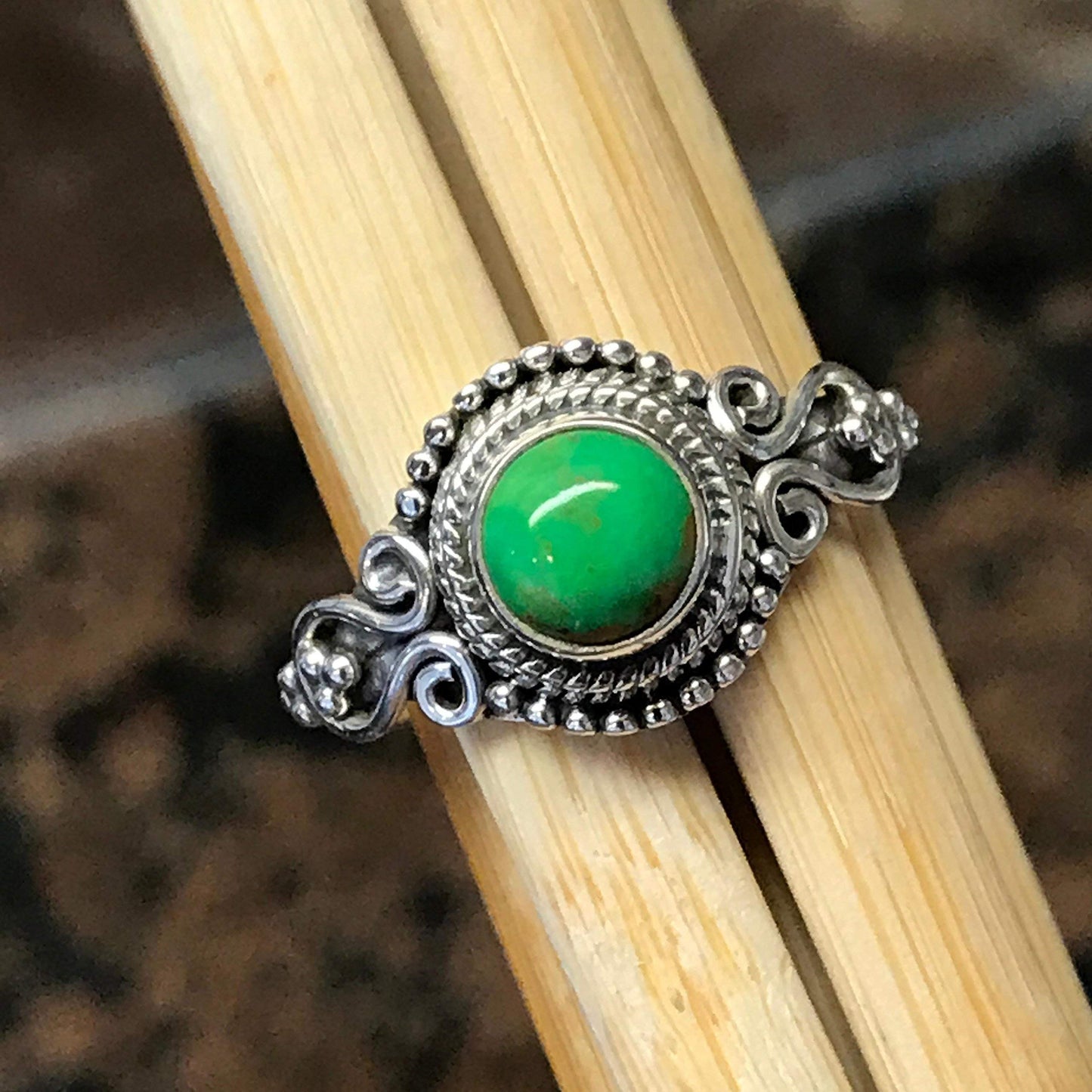 Natural Green Mohave Turquoise 925 Solid Sterling Silver Engagement Ring Size 7, 9 - Natural Rocks by Kala