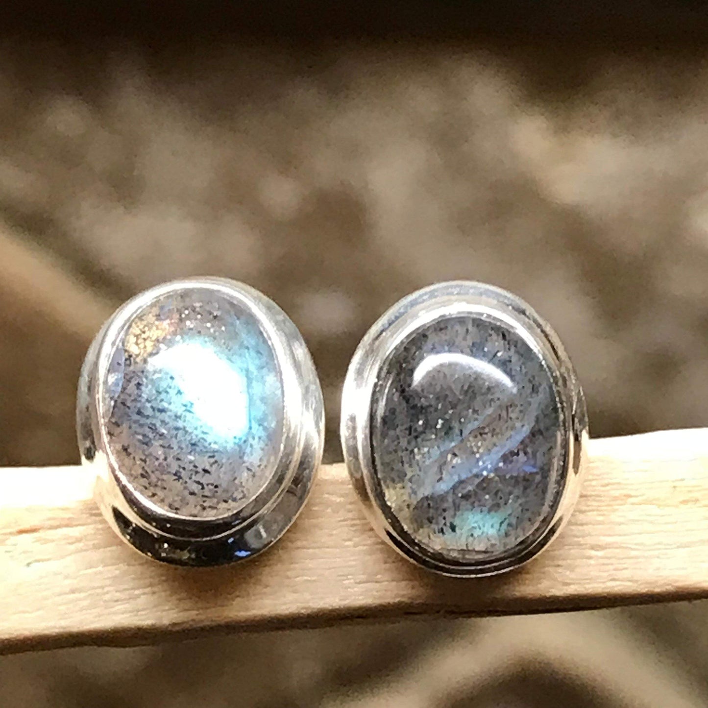 Natural Blue Iridescence Labradorite 925 Sterling Silver Stud Earrings 9mm - Natural Rocks by Kala