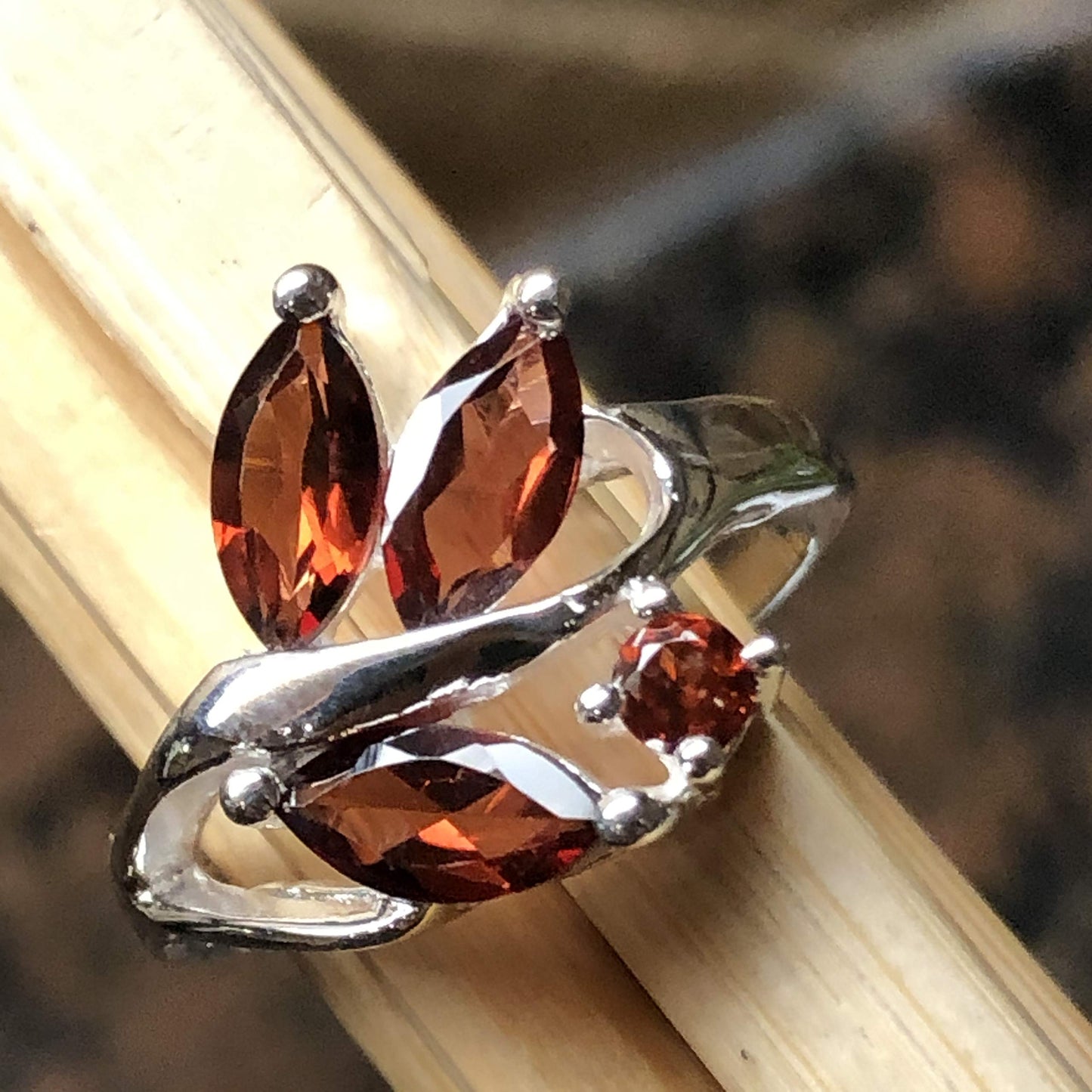 Natural 2ct Pyrope Garnet 925 Solid Sterling Silver Stackable Ring Size 6, 7, 9 - Natural Rocks by Kala