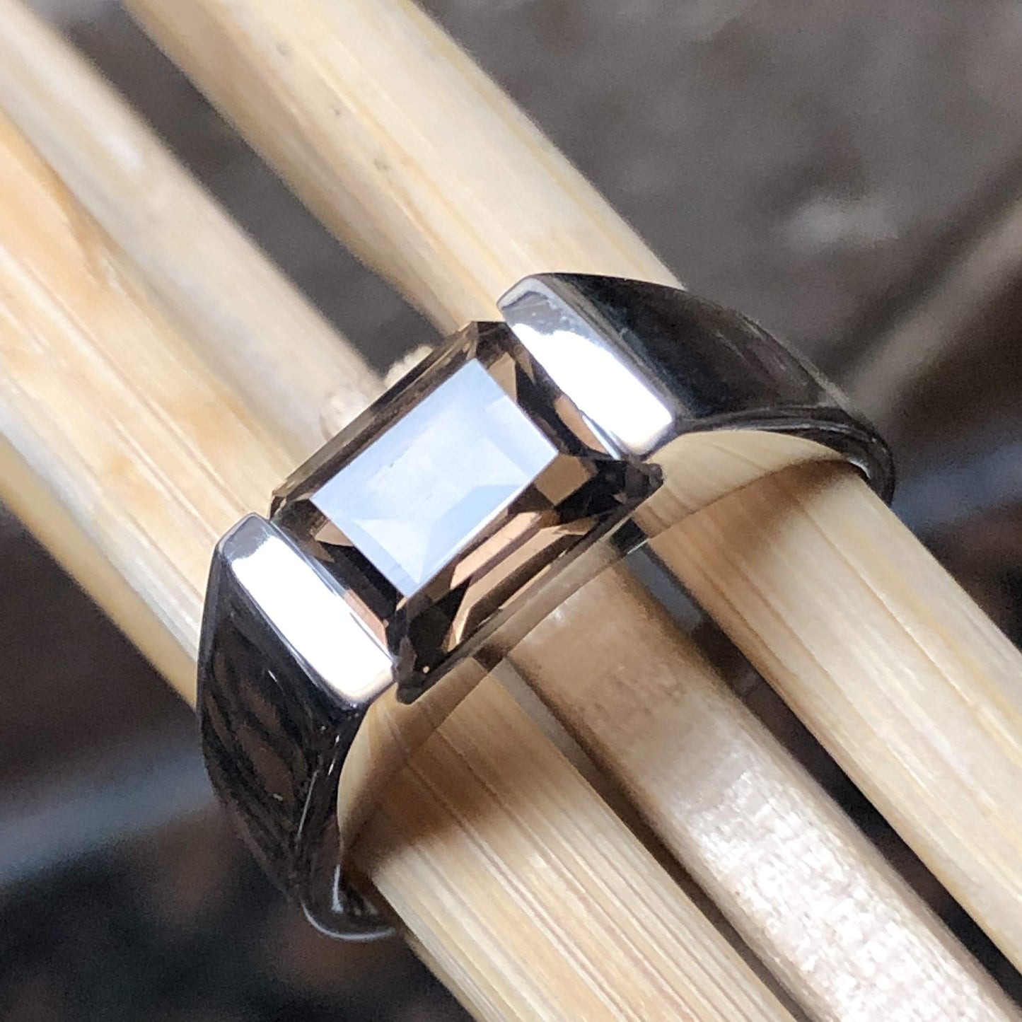 Natural 2ct Smoky Topaz 925 Solid Sterling Silver Men's Ring Size 7, 8, 9, 10, 11, 12 - Natural Rocks by Kala